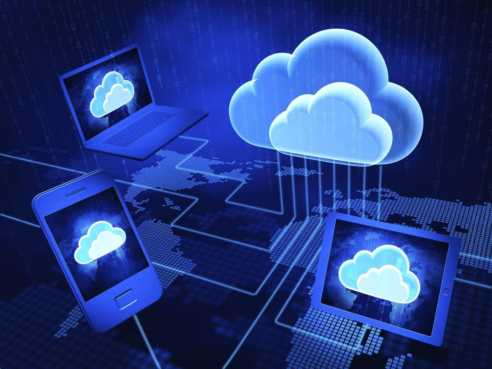 Cloud Storage Technology, dark blue aesthetic, glowing blue cloud icon, HD Desktop Wallpaper