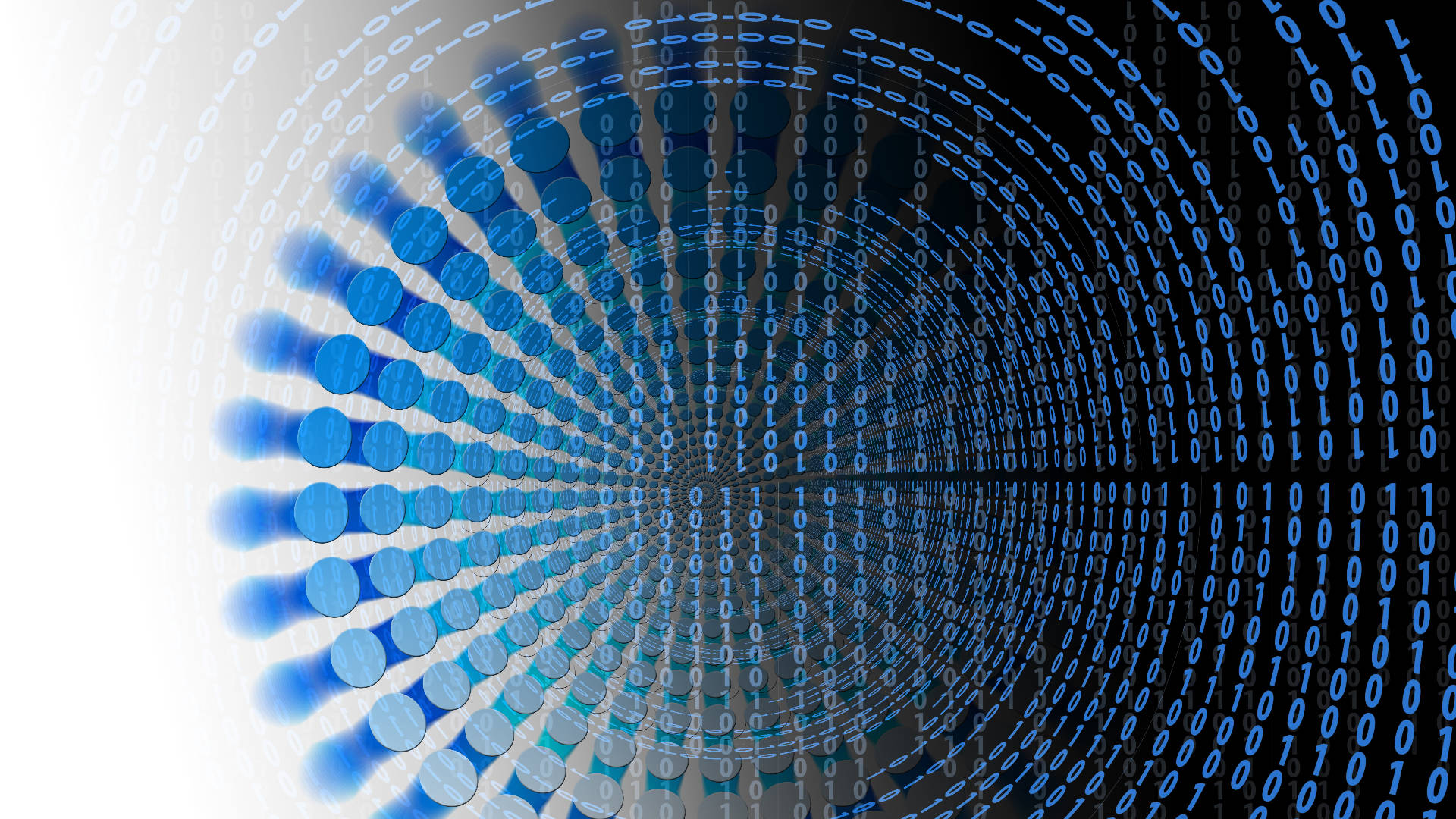Information Gathering Database, glowing blue binary code, concentric circles, Full HD Desktop Wallpaper