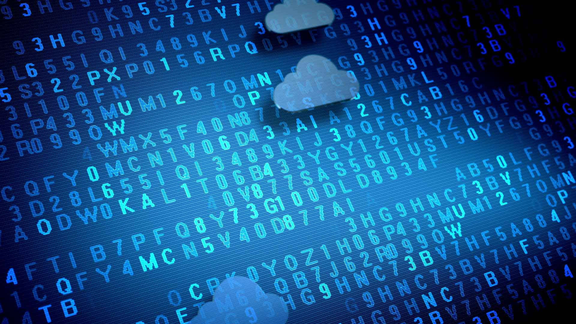 cloud storage, dark blue aesthetic, glowing blue alphanumeric code, Full HD Desktop Wallpaper