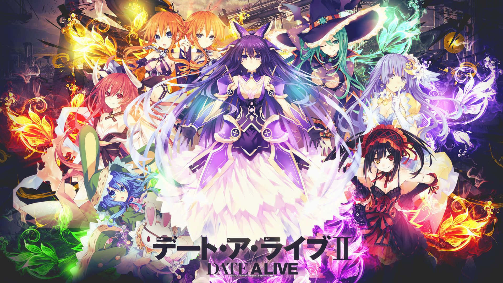Date A Live, magical girls, glowing elemental effects, Full HD Desktop Wallpaper