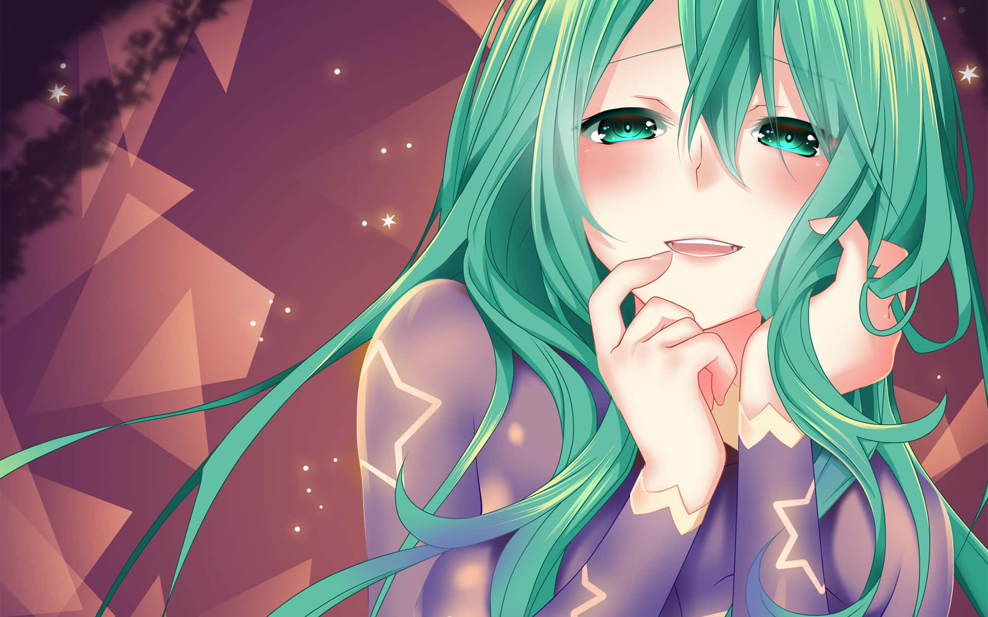Date A Live, teal hair, star-patterned purple outfit, Full HD Desktop Wallpaper