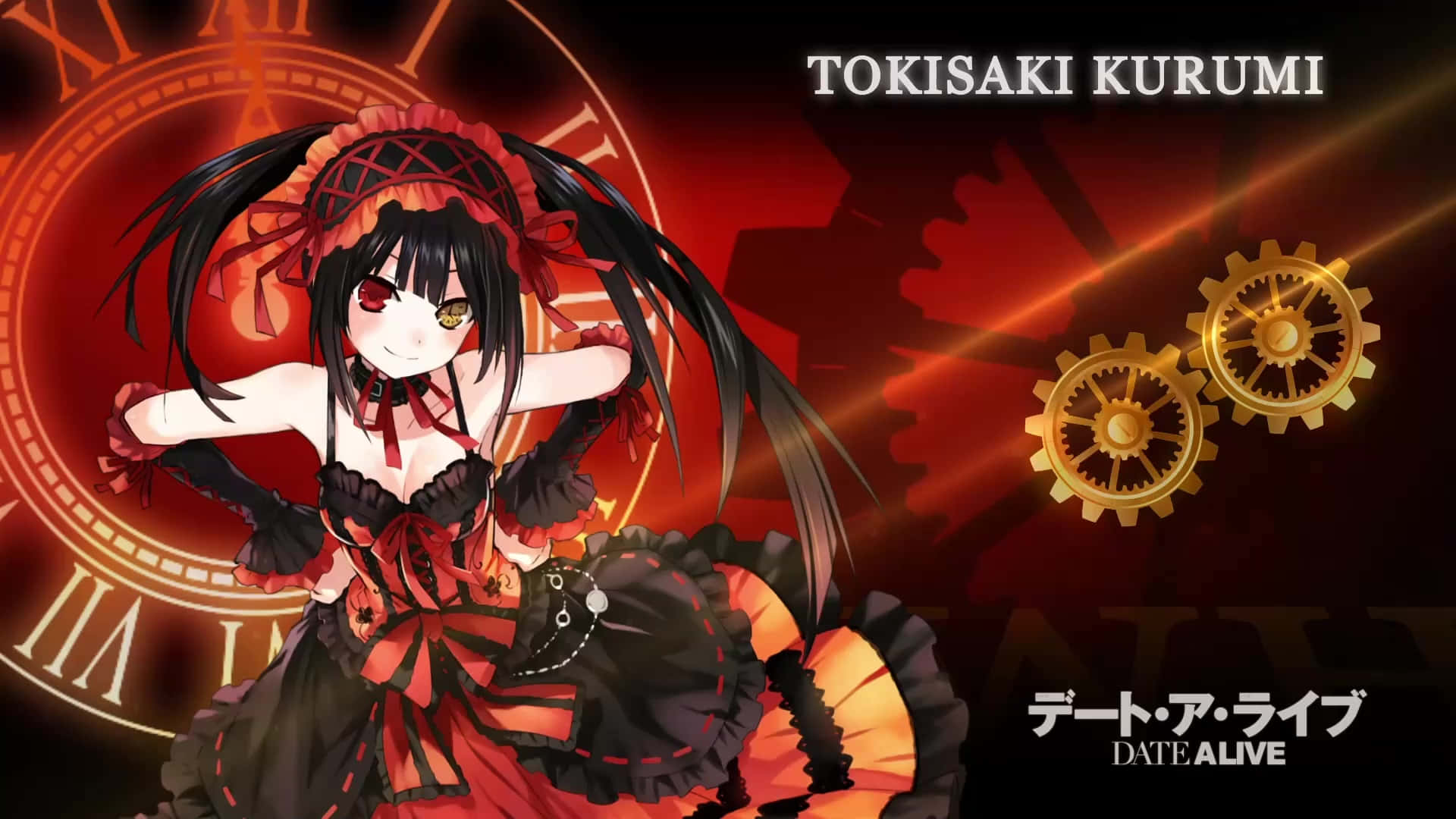 Date A Live, red gothic dress, glowing clock gears, Full HD Desktop Wallpaper