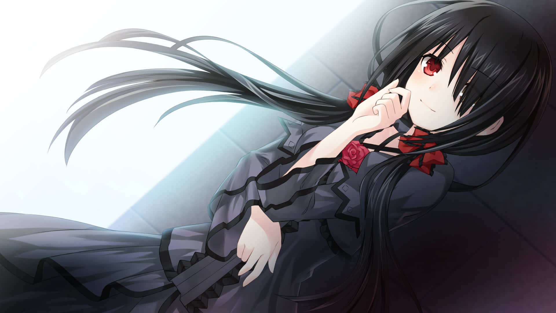 Date A Live, dark-haired anime girl, red eyes, Full HD Desktop Wallpaper