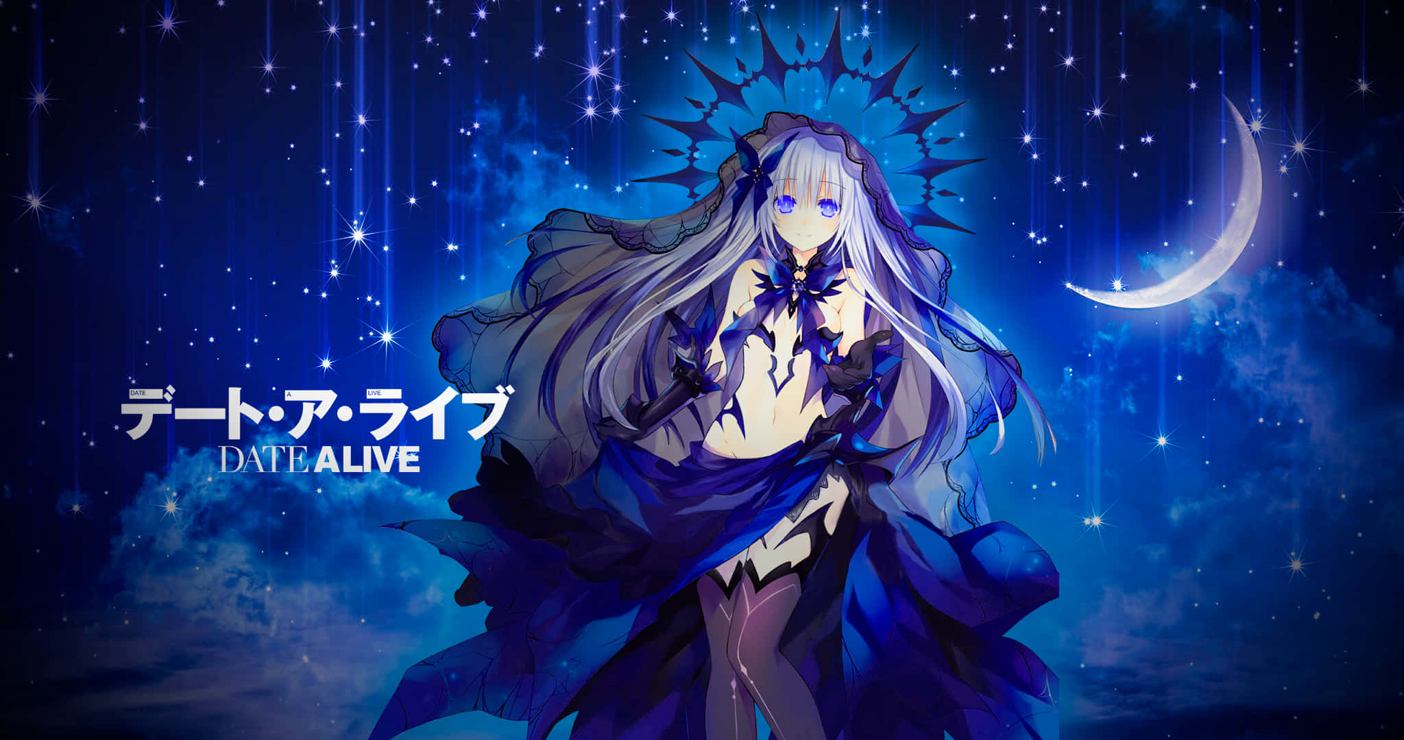 Date A Live, blue-haired anime girl, dark blue dress, Full HD Desktop Wallpaper