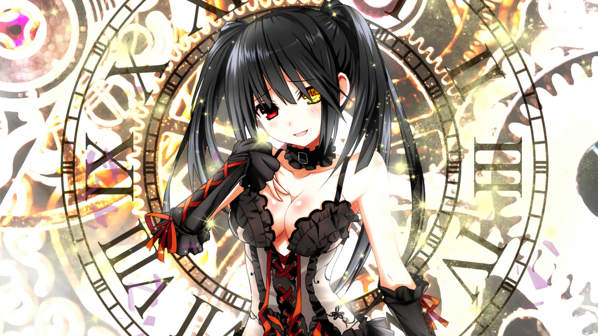 Date A Live, black dress, black pigtails, Full HD Desktop Wallpaper