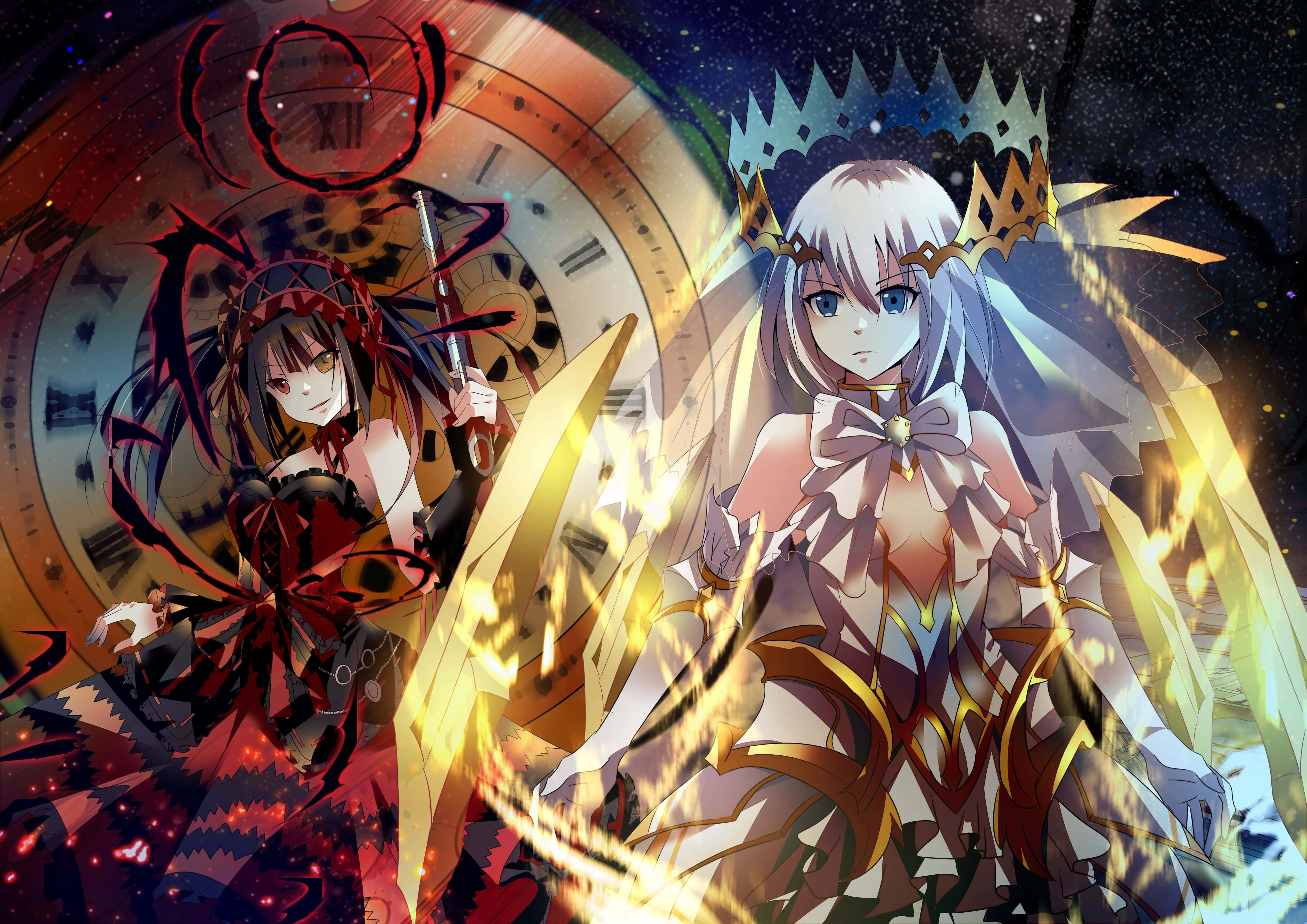 Date A Live, red chaos, golden light, 4K Desktop Wallpaper