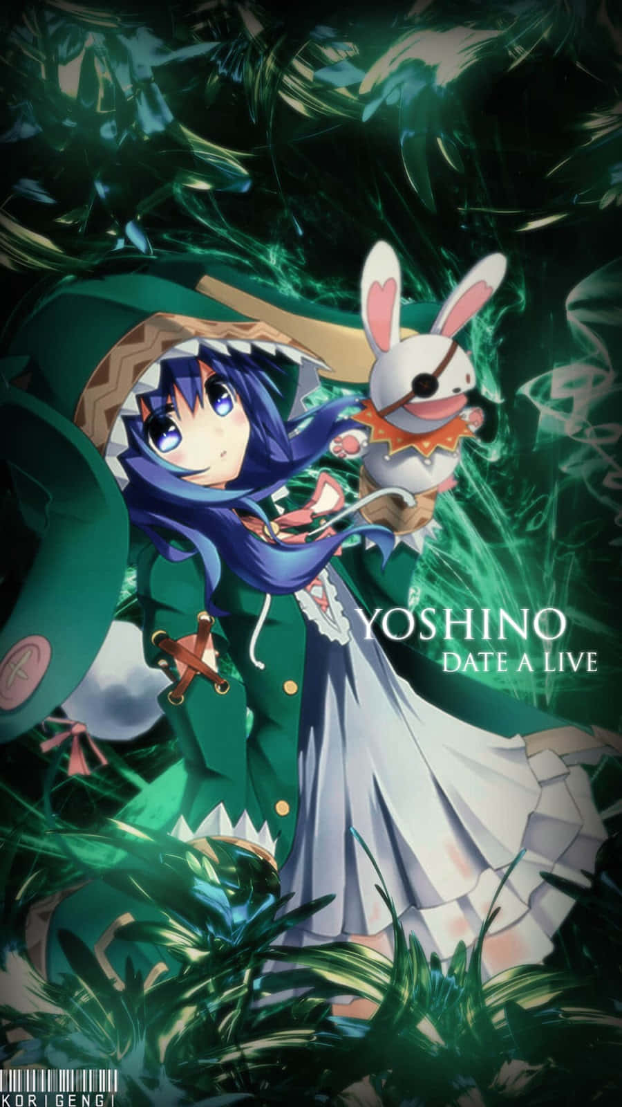 Date A Live, blue-haired anime girl, green coat, HD Phone Wallpaper