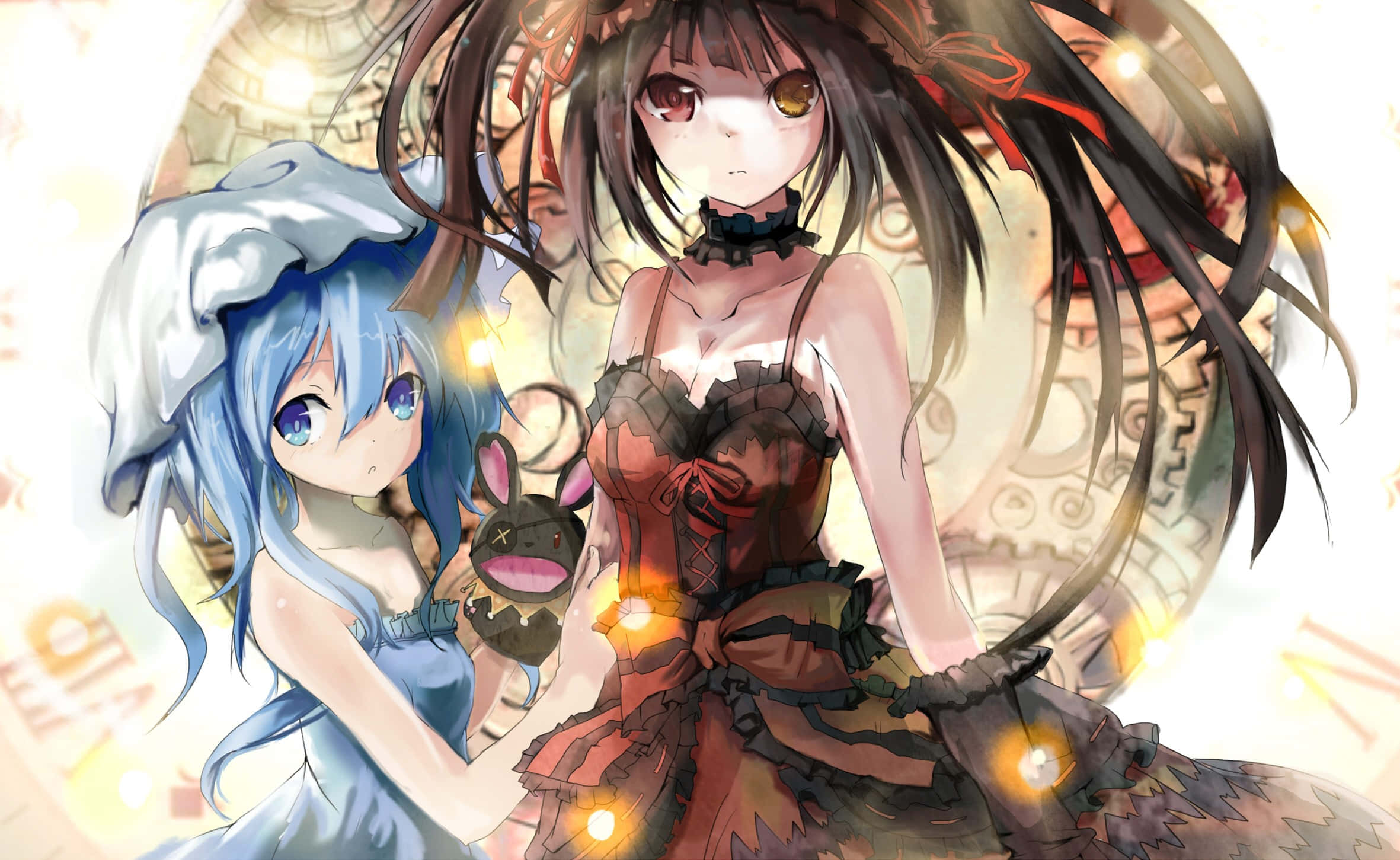 Date A Live, blue hair, dark hair, Full HD Desktop Wallpaper