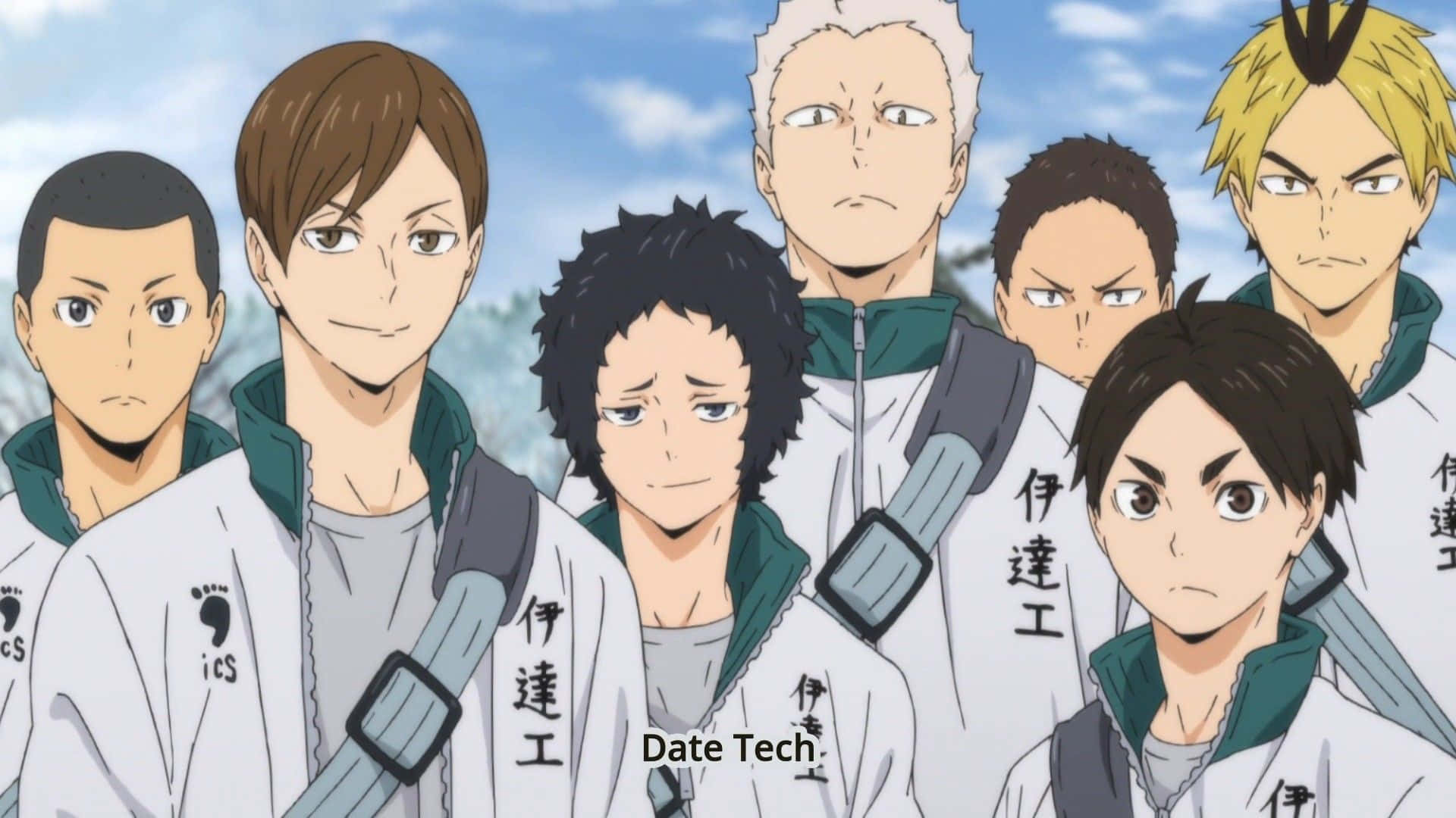 Date Tech High, anime volleyball players, white and green uniforms, Full HD Desktop Wallpaper