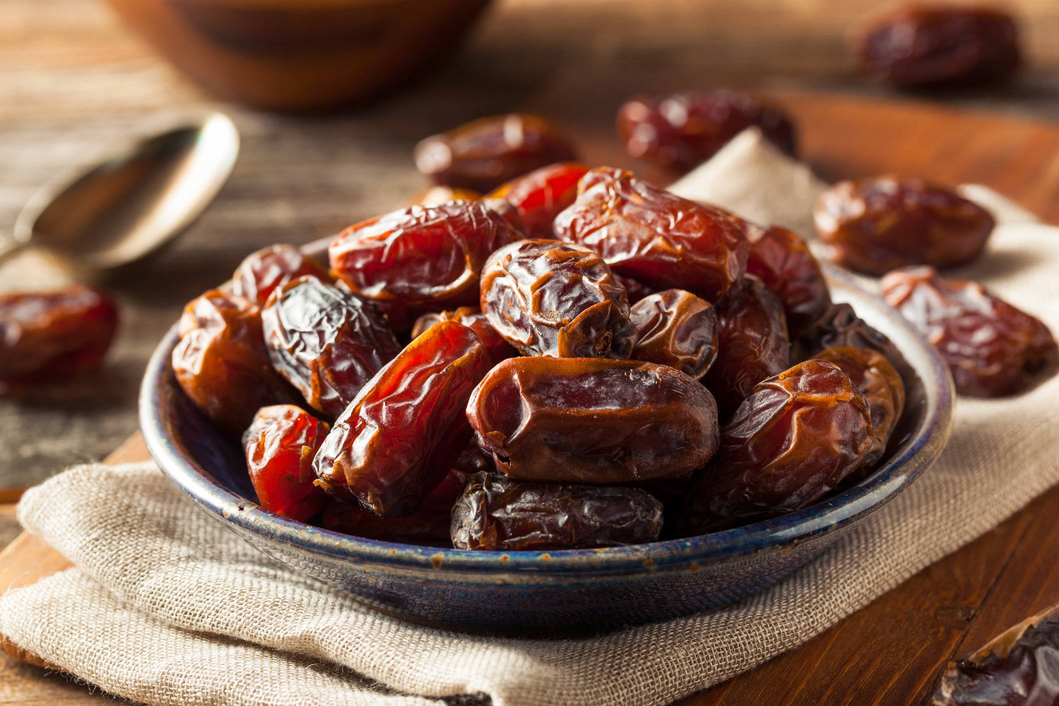 dried dates, rustic bowl, linen cloth, Full HD Desktop Wallpaper