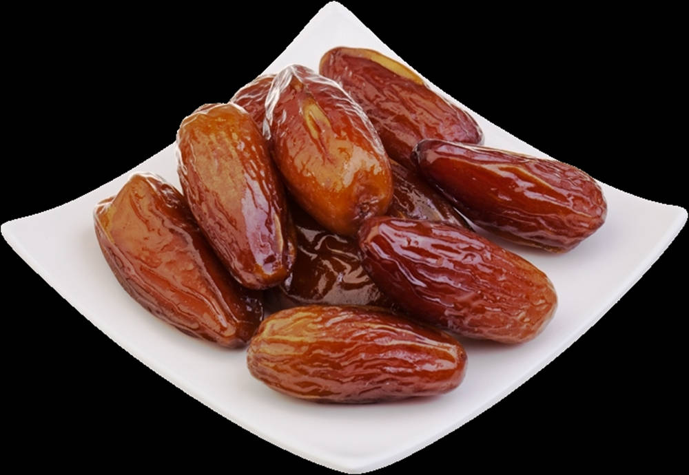 dates, mini white plate, shiny brown, SD Desktop Wallpaper
