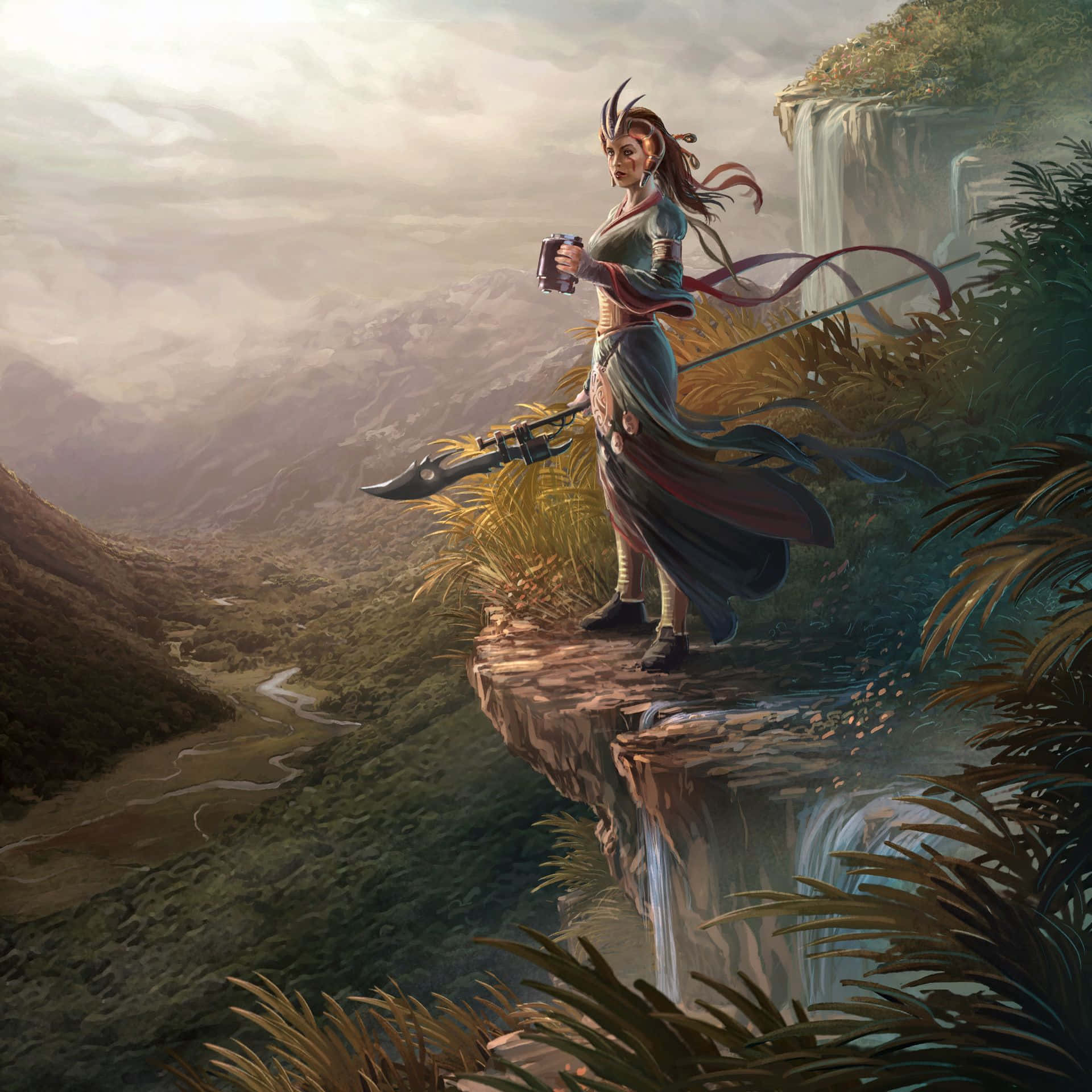 Dathomir, fantasy warrior woman, cliff edge, Full HD Desktop Wallpaper