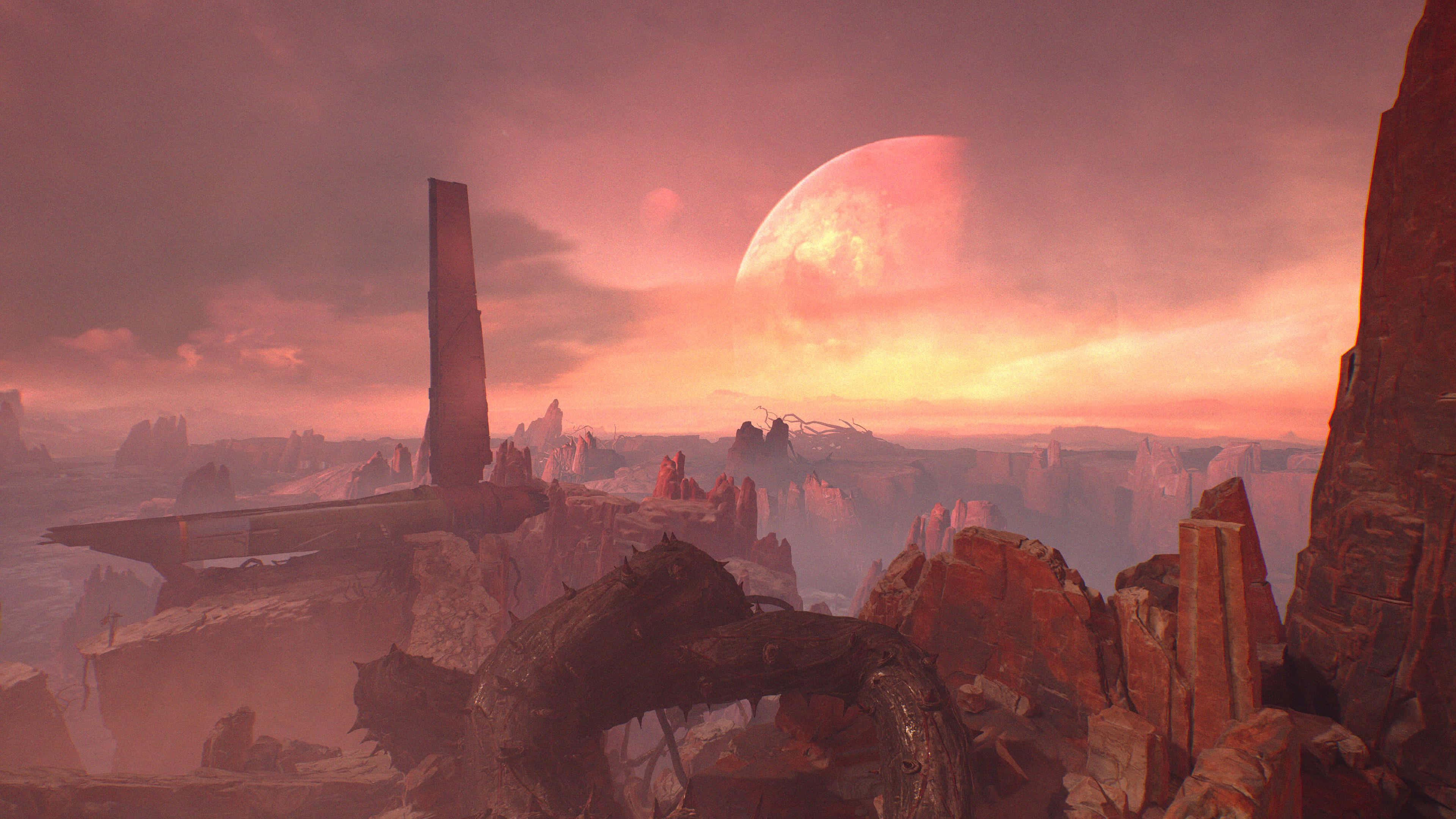 Dathomir, sunset, glowing moon, 4K Desktop Wallpaper