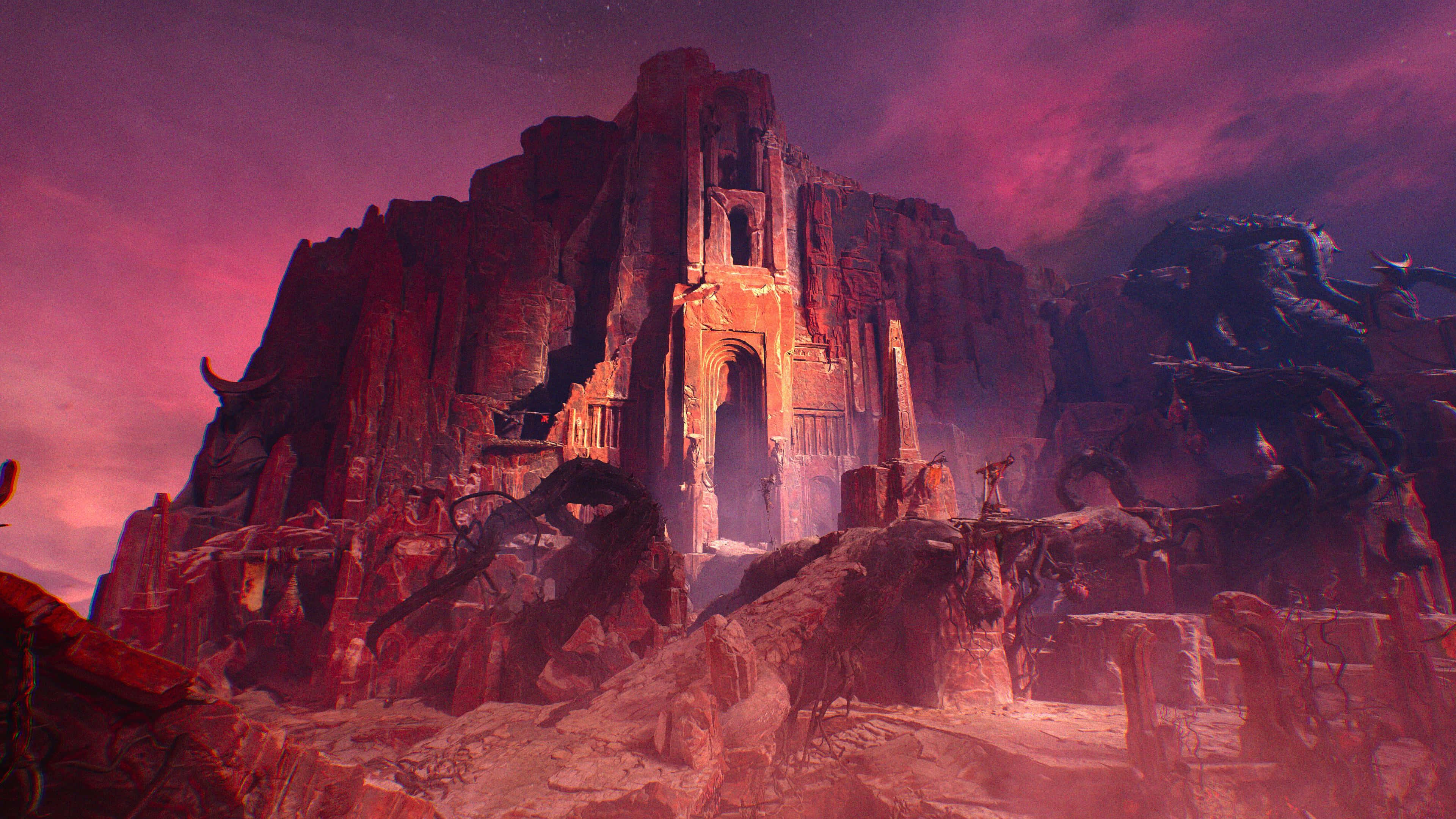 Dathomir, ancient ruin, towering cliff, 4K Desktop Wallpaper