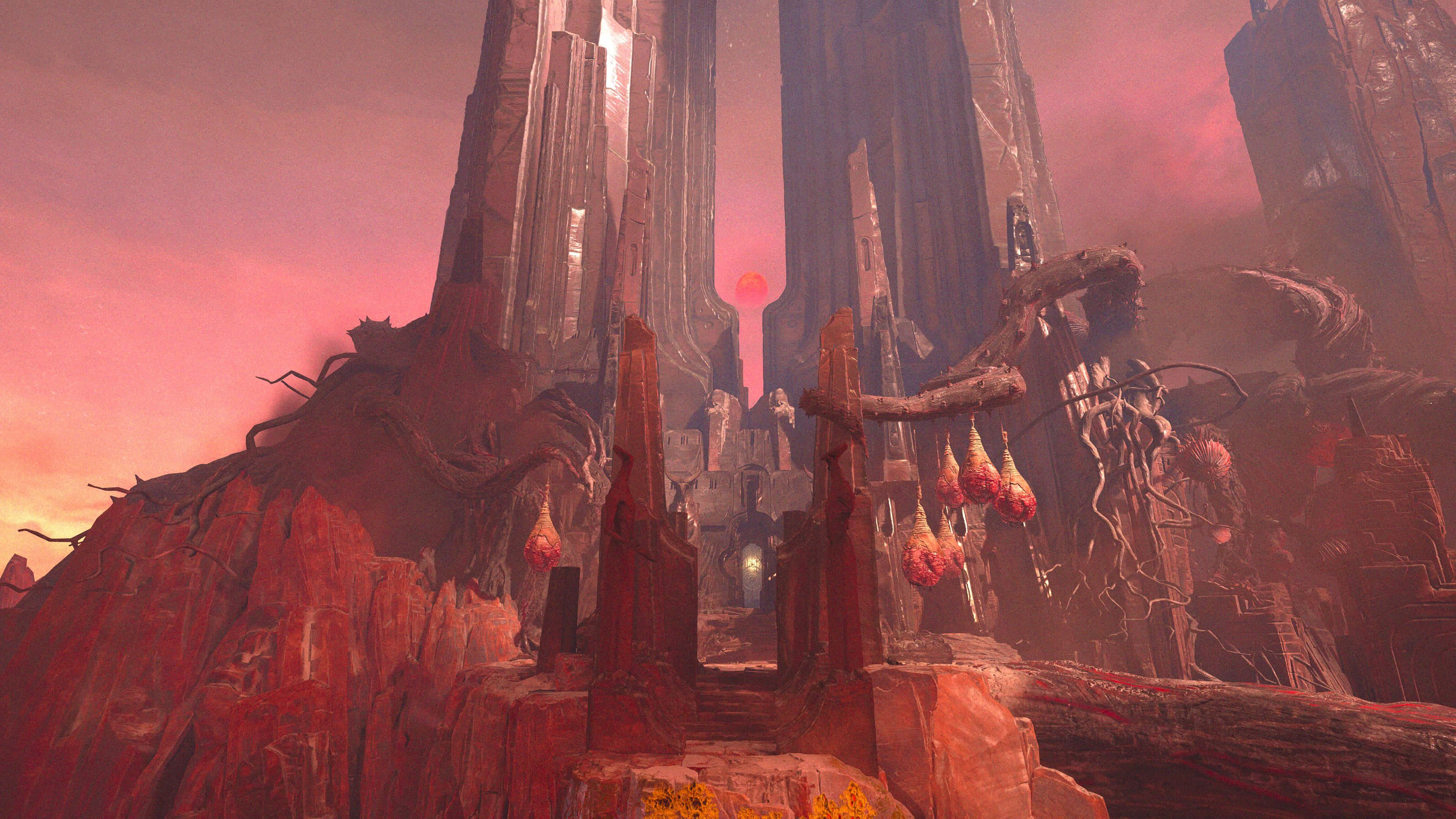 Dathomir, crimson sunset, crystalline structures, 4K Desktop Wallpaper