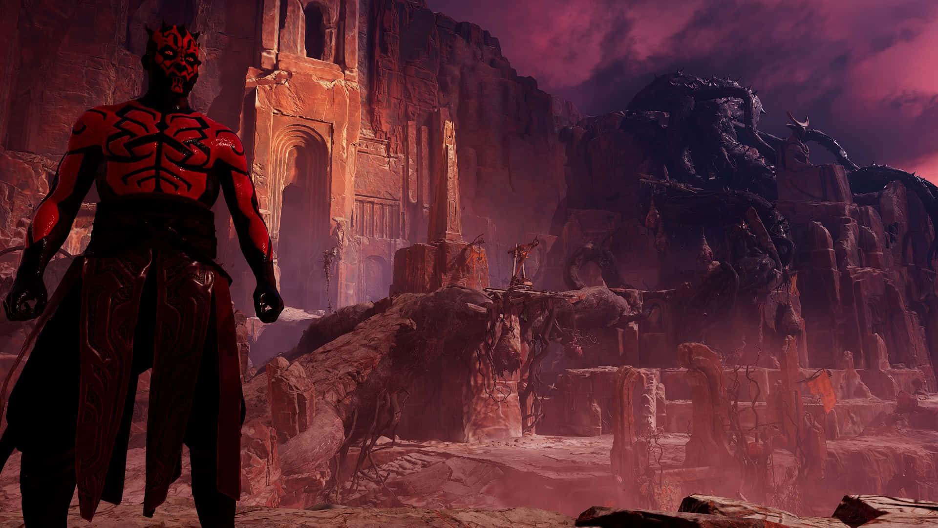 Dathomir, red-skinned warrior, ancient ruins, Full HD Desktop Wallpaper