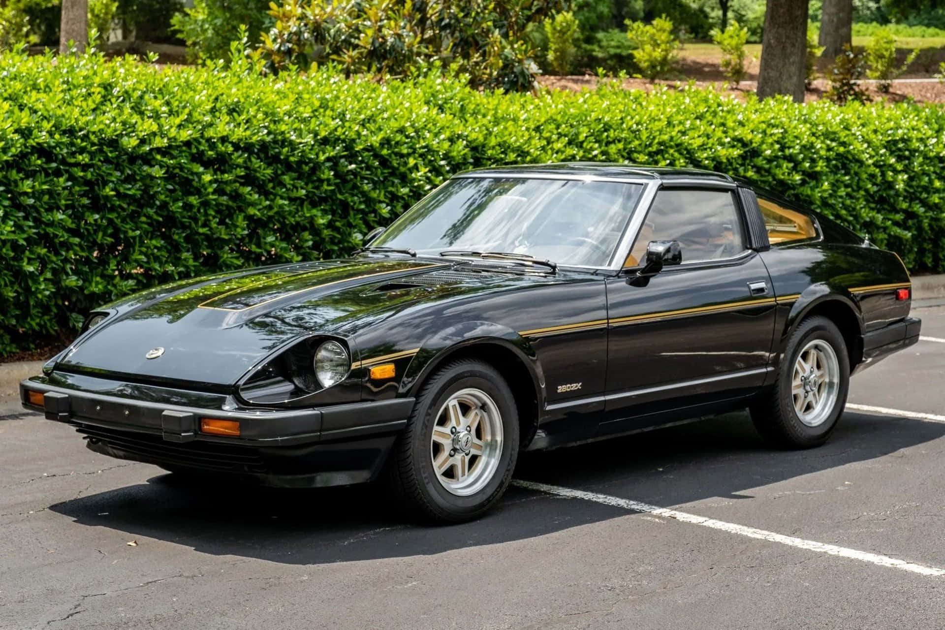 Datsun 280ZX, sleek black, sunny lot, Full HD Desktop Wallpaper