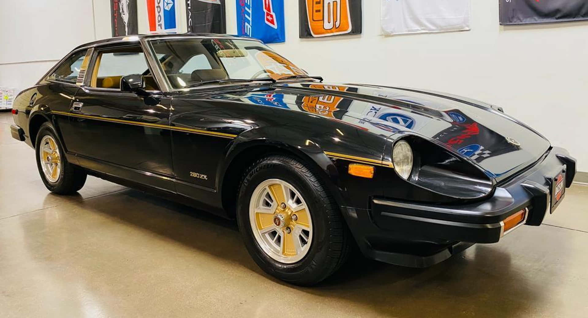 Datsun 280ZX, classic black, gold trim, Full HD Desktop Wallpaper