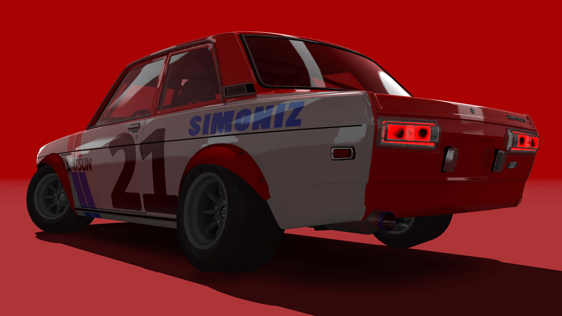 Datsun 510, red and white livery, number 21, Full HD Desktop Wallpaper