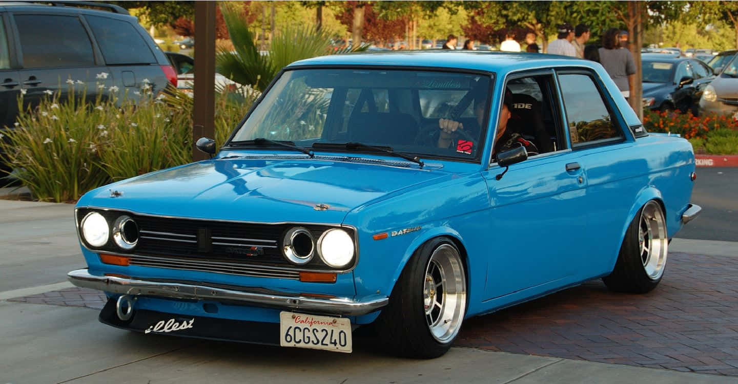 Datsun 510, vibrant blue, custom wheels, HD Desktop Wallpaper