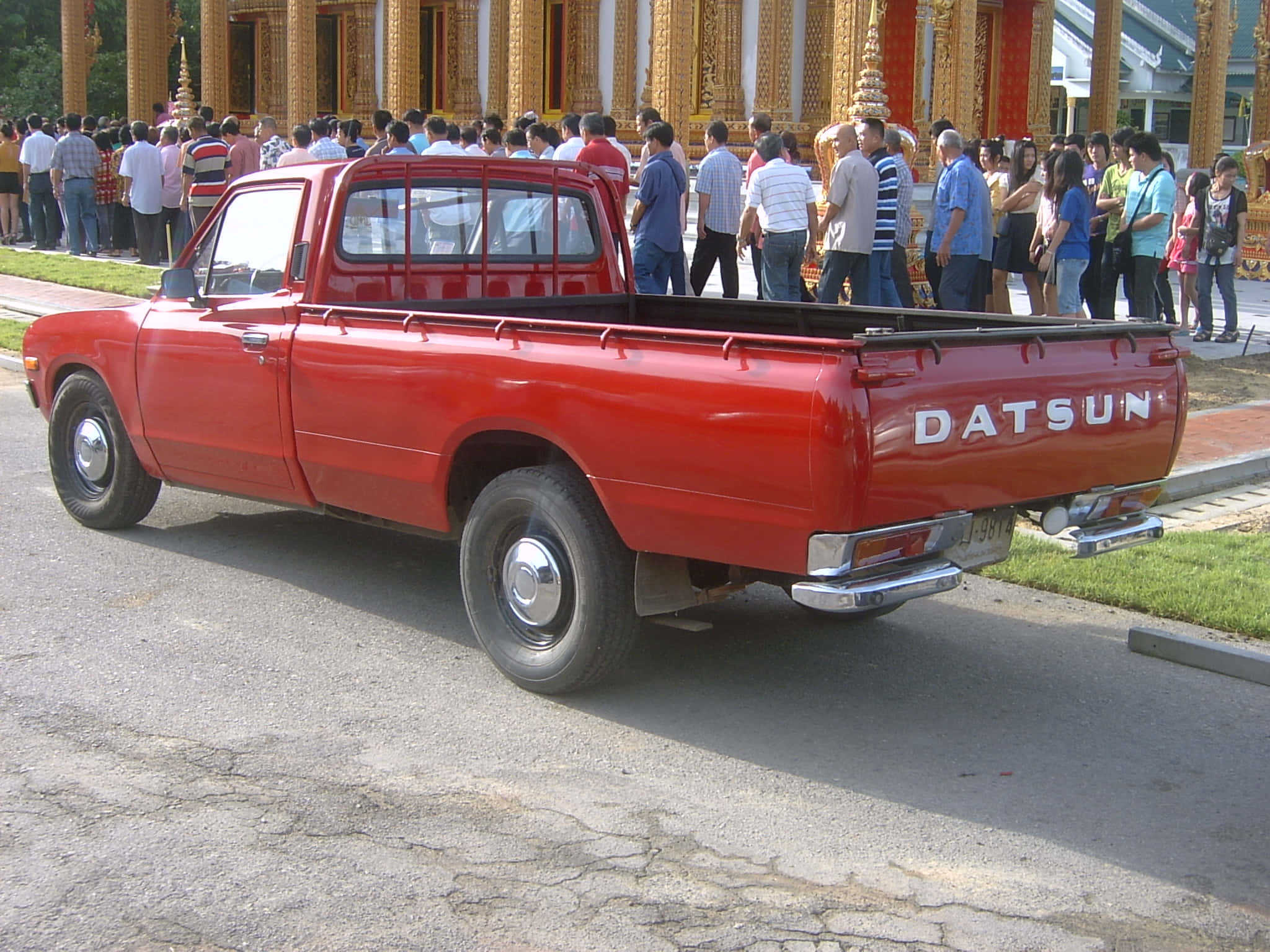 Datsun 620, red, country road, Full HD Desktop Wallpaper