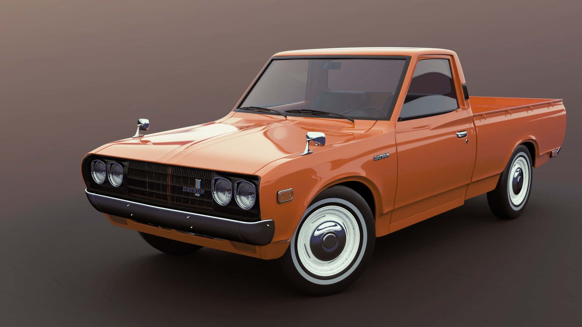 Datsun 620, orange pickup truck, white wall tires, Full HD Desktop Wallpaper