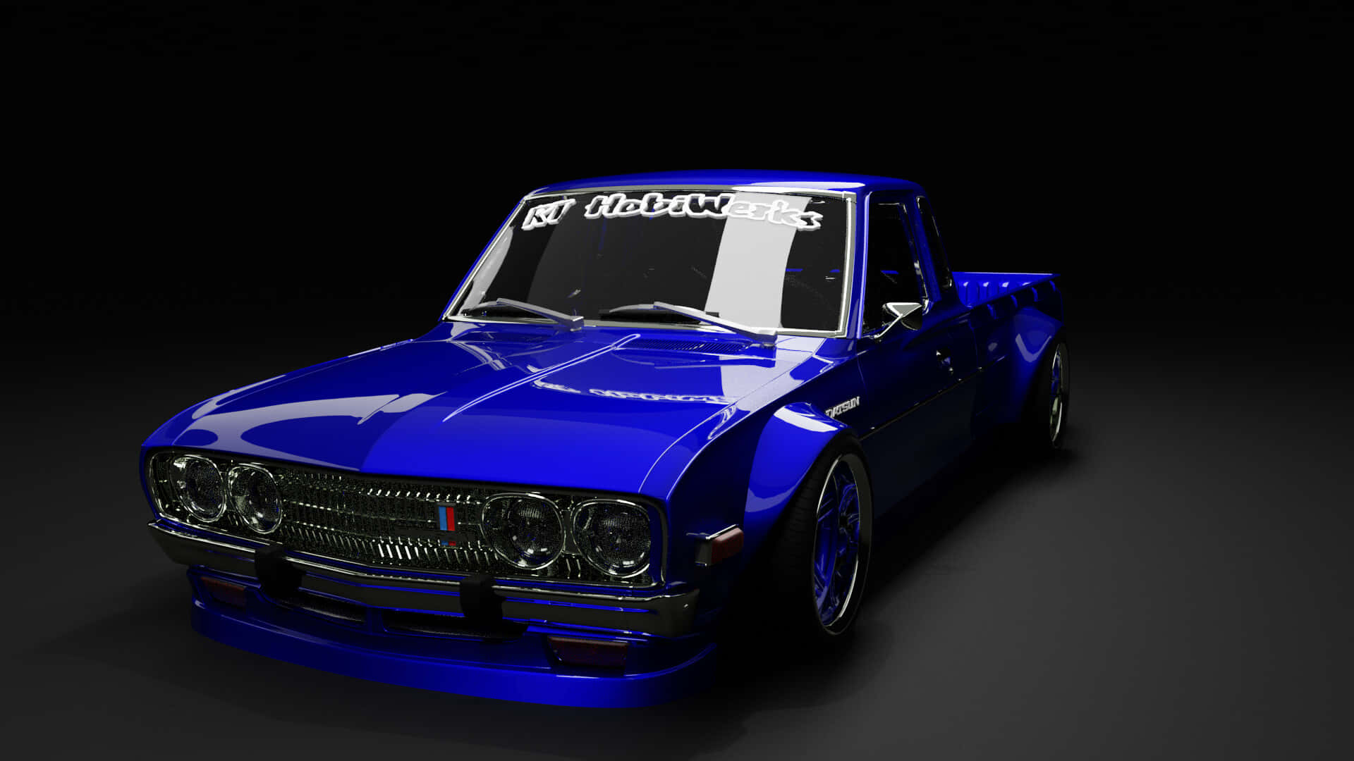 Datsun 620, glossy royal blue, custom wheels, Full HD Desktop Wallpaper