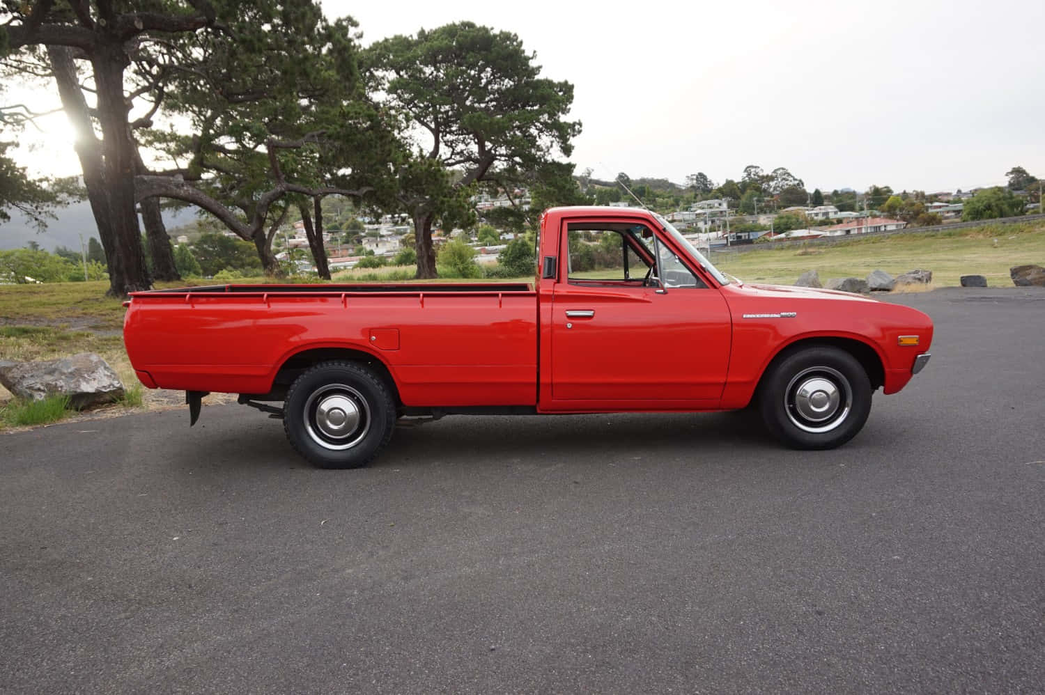 Datsun 620, vintage pickup truck, vibrant red, HD Desktop Wallpaper