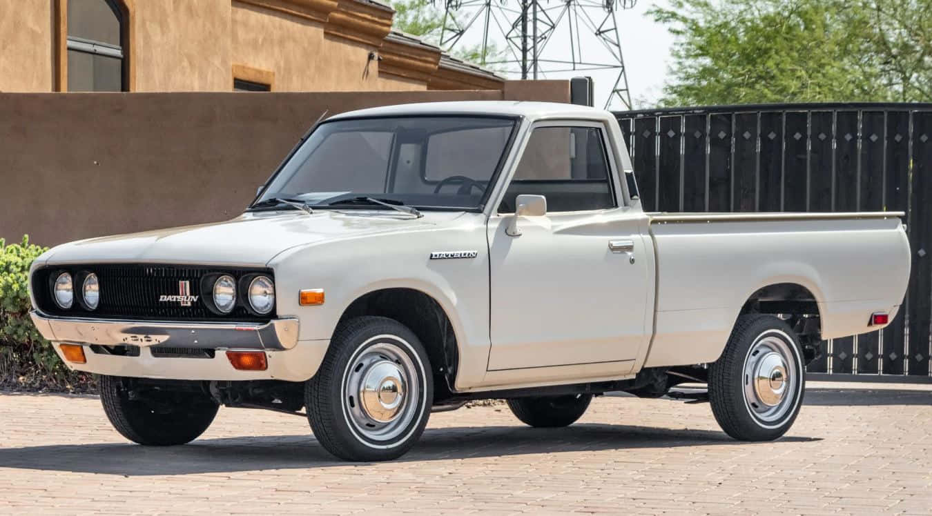 Datsun 620, white, brick driveway, HD Desktop Wallpaper