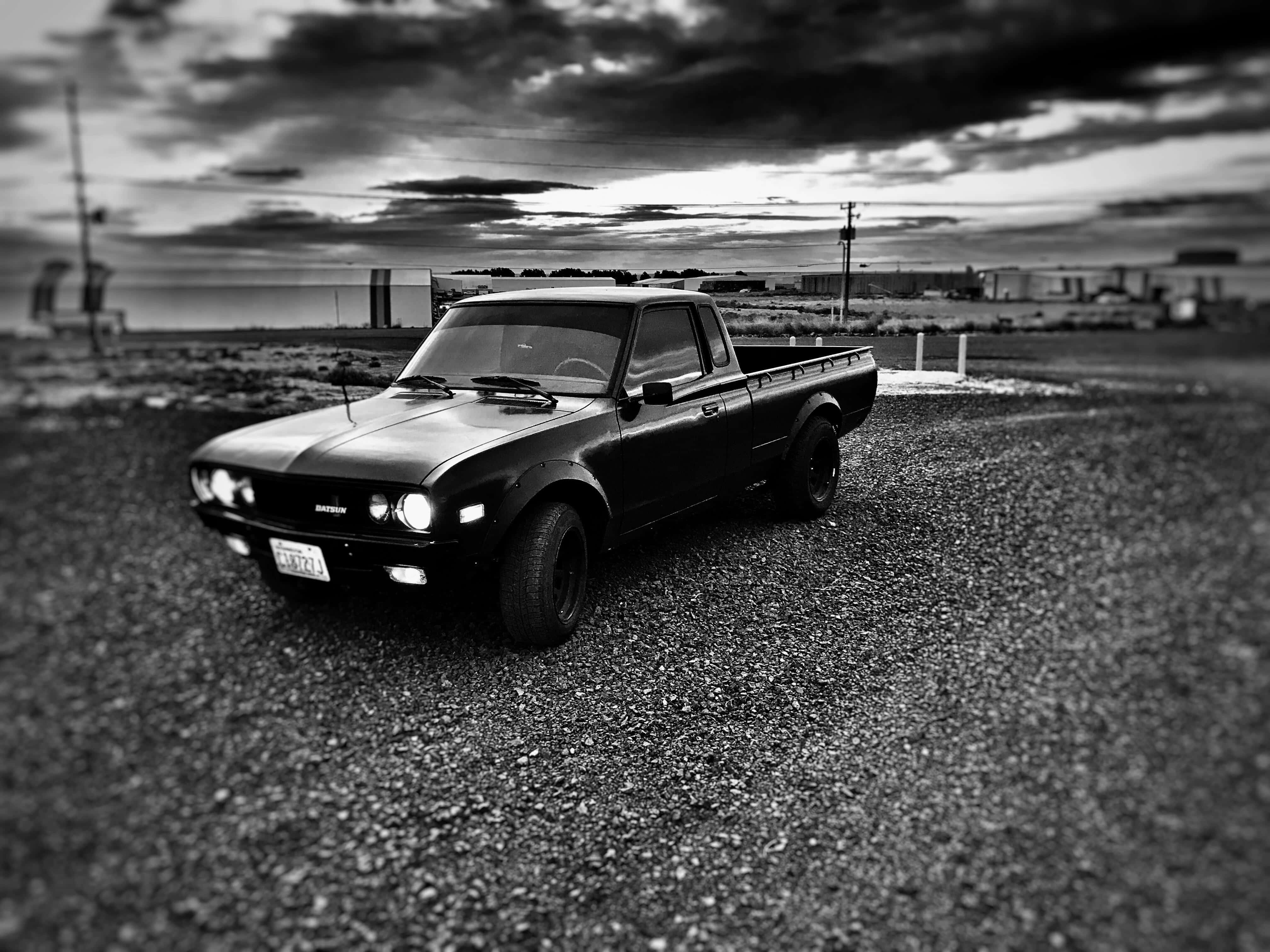 Datsun 620, black, pickup truck, 4K Desktop Wallpaper
