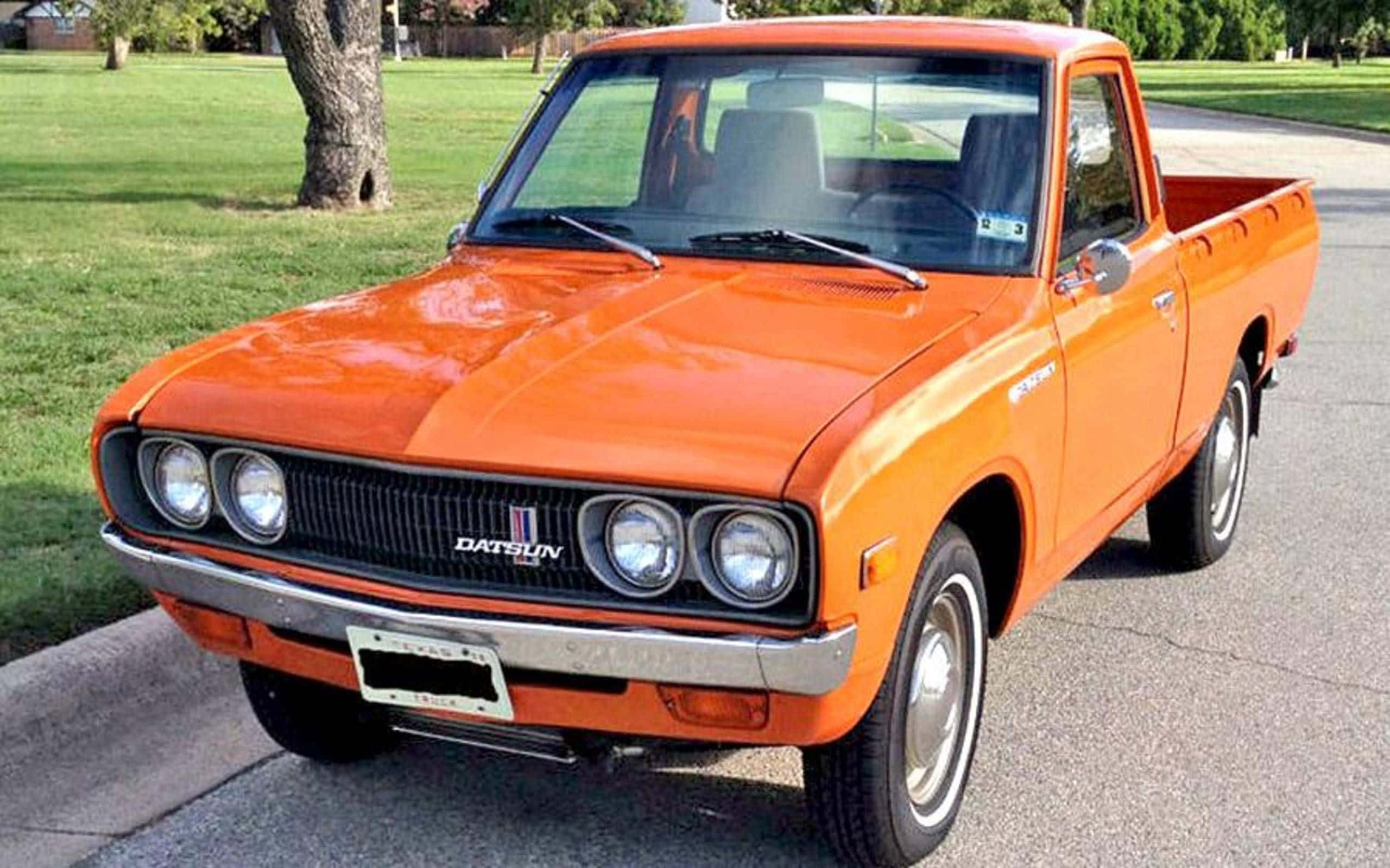 Datsun 620, vintage Datsun pickup truck, vibrant orange, 2K Desktop Wallpaper