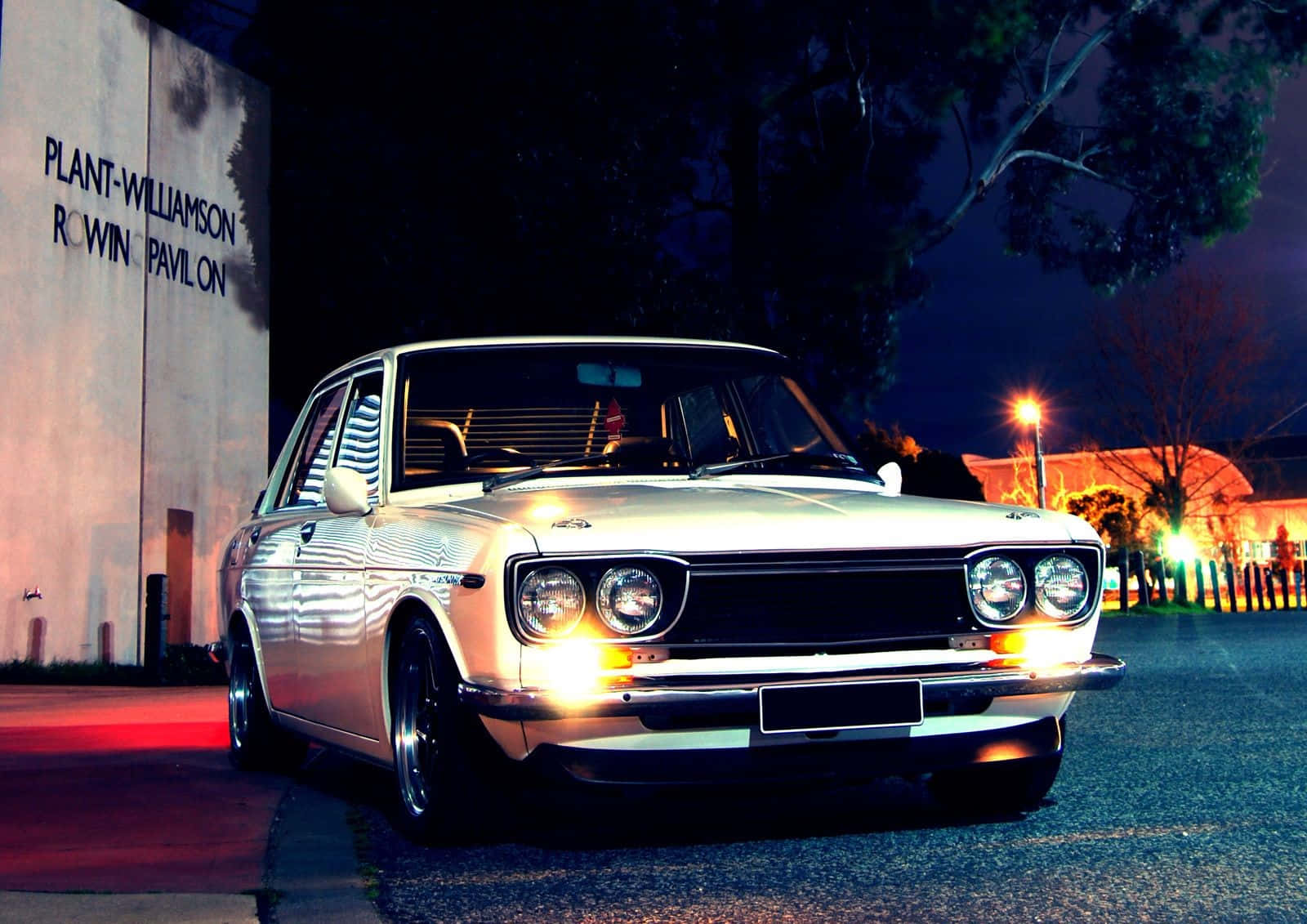 Datsun 1600, silver, night, HD Desktop Wallpaper
