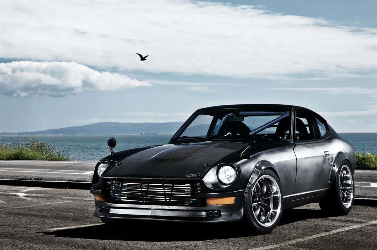Datsun, classic sports car, coastal road, HD Desktop Wallpaper