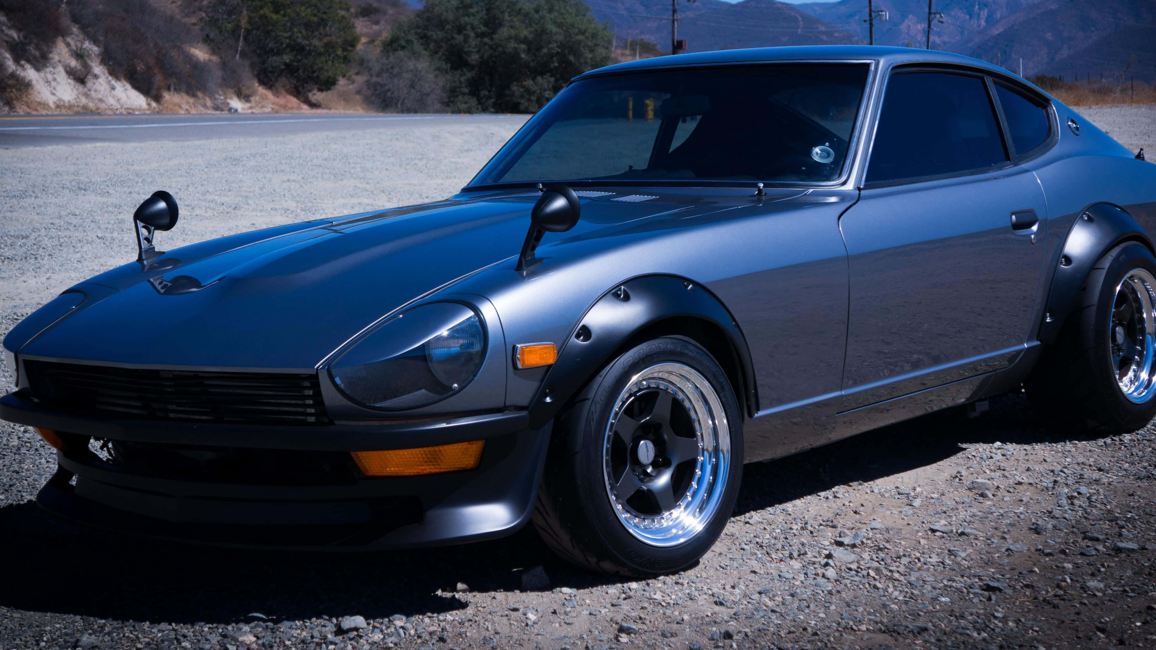Datsun, matte blue, classic sports car, 4K Desktop Wallpaper