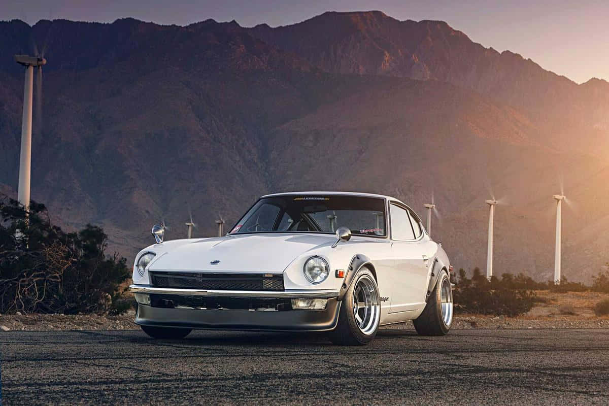Datsun 1200, classic sports car, white, SD Desktop Wallpaper