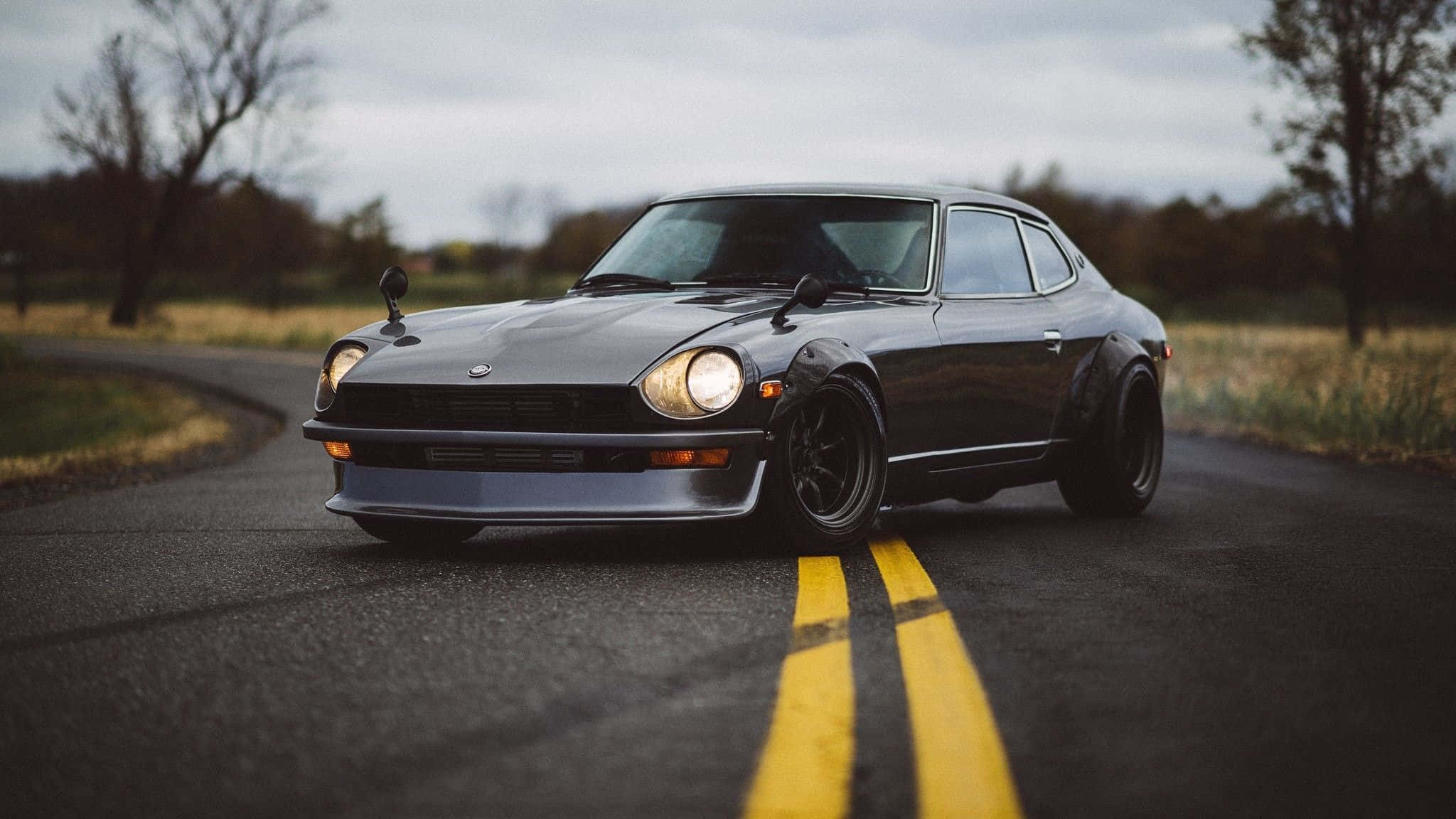 Datsun 2048, classic sports car, black, Full HD Desktop Wallpaper