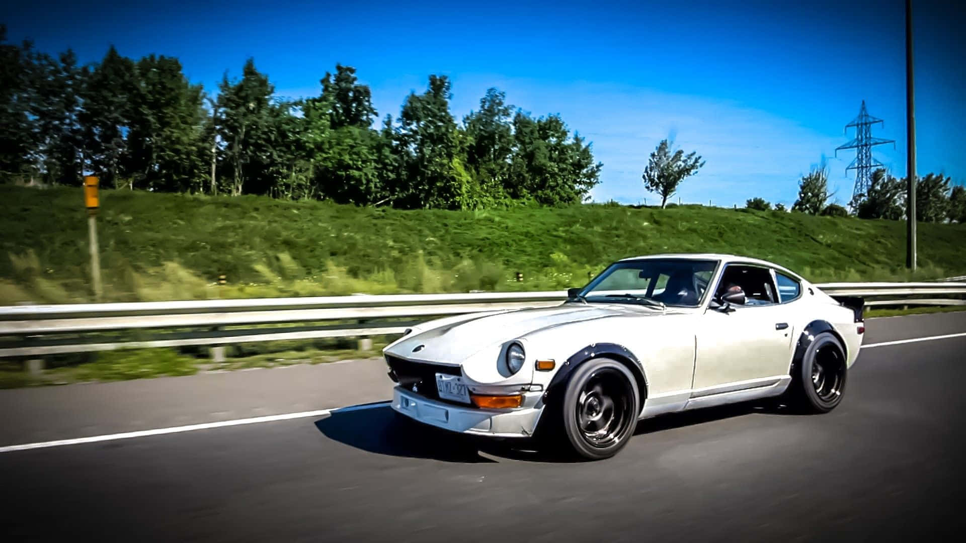Datsun, classic sports car, sunlit highway, Full HD Desktop Wallpaper
