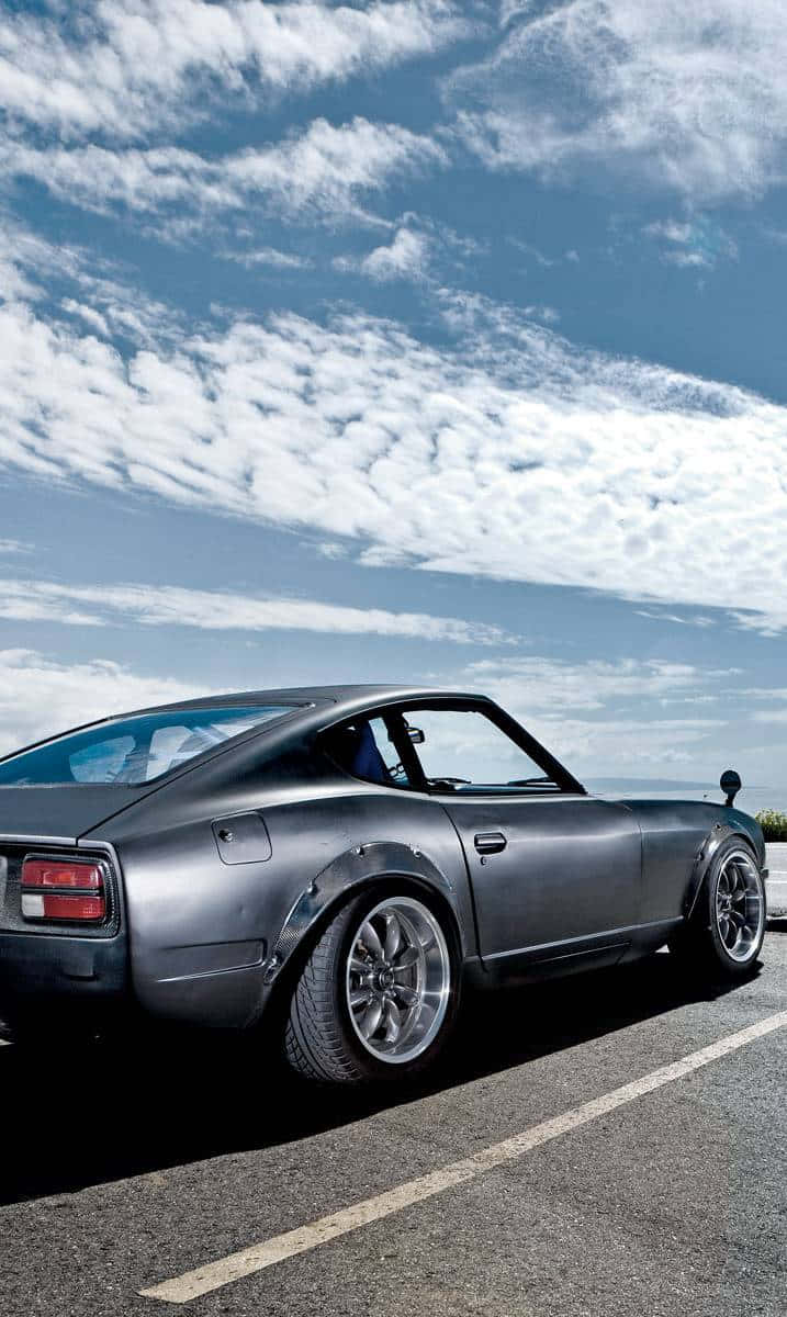 Datsun 717, matte gray, asphalt road, SD Phone Wallpaper