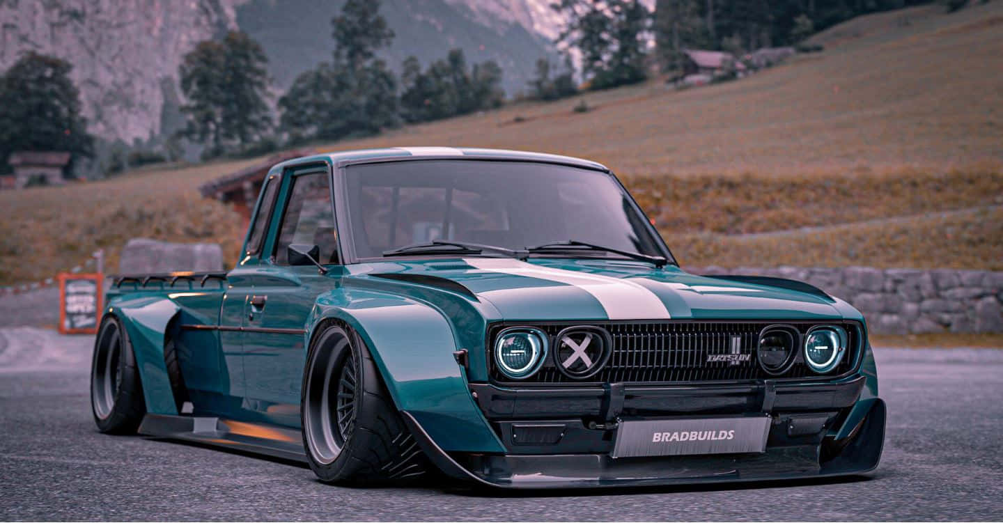 Datsun 620, teal, white stripes, HD Desktop Wallpaper
