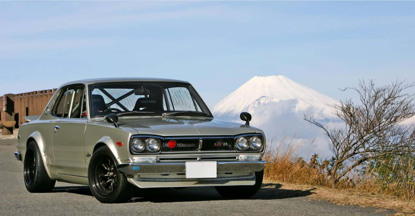 Datsun 510, silver, snow-capped Mount Fuji, HD Desktop Wallpaper