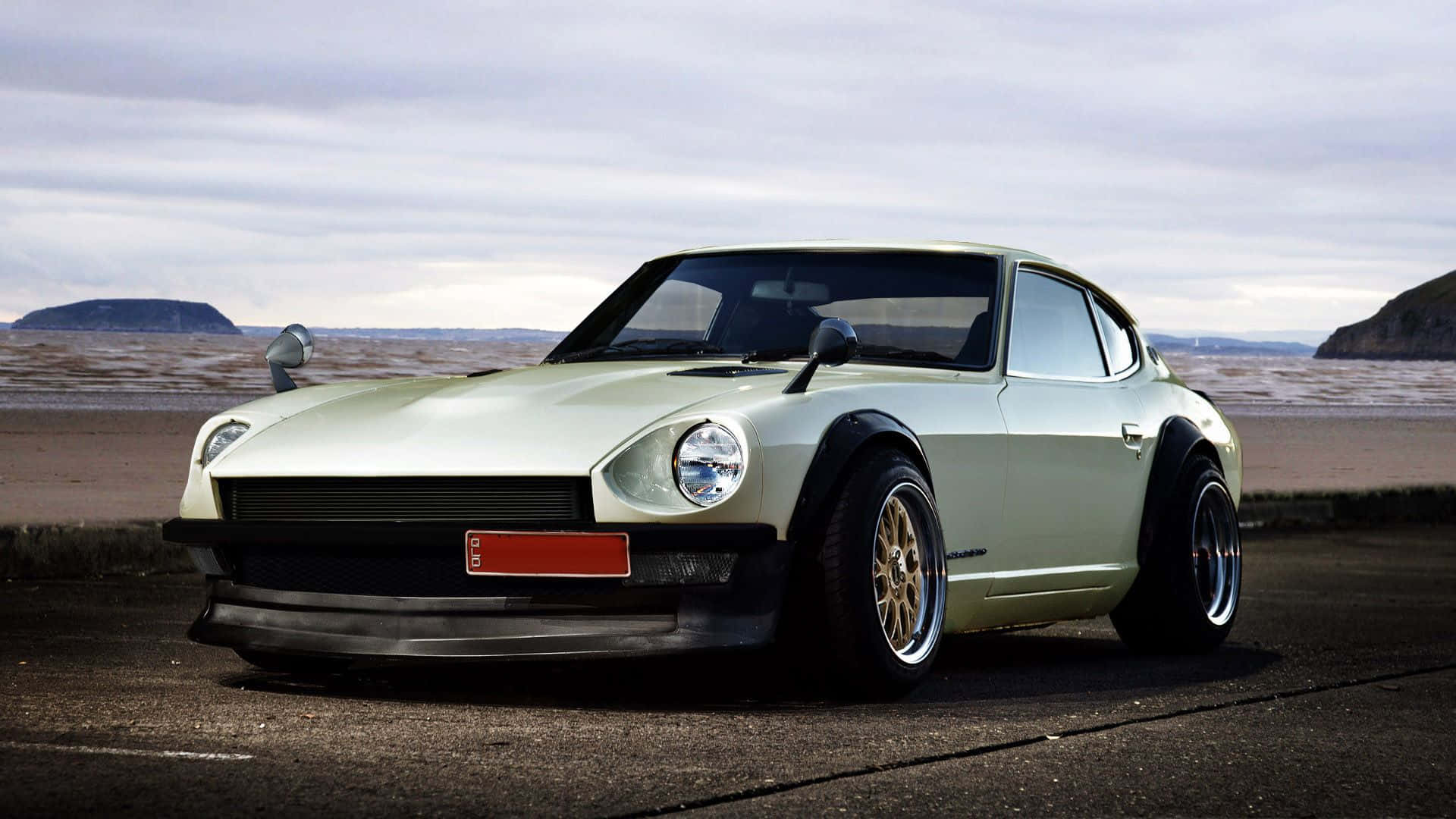 Datsun, classic sports car, coastal road, Full HD Desktop Wallpaper