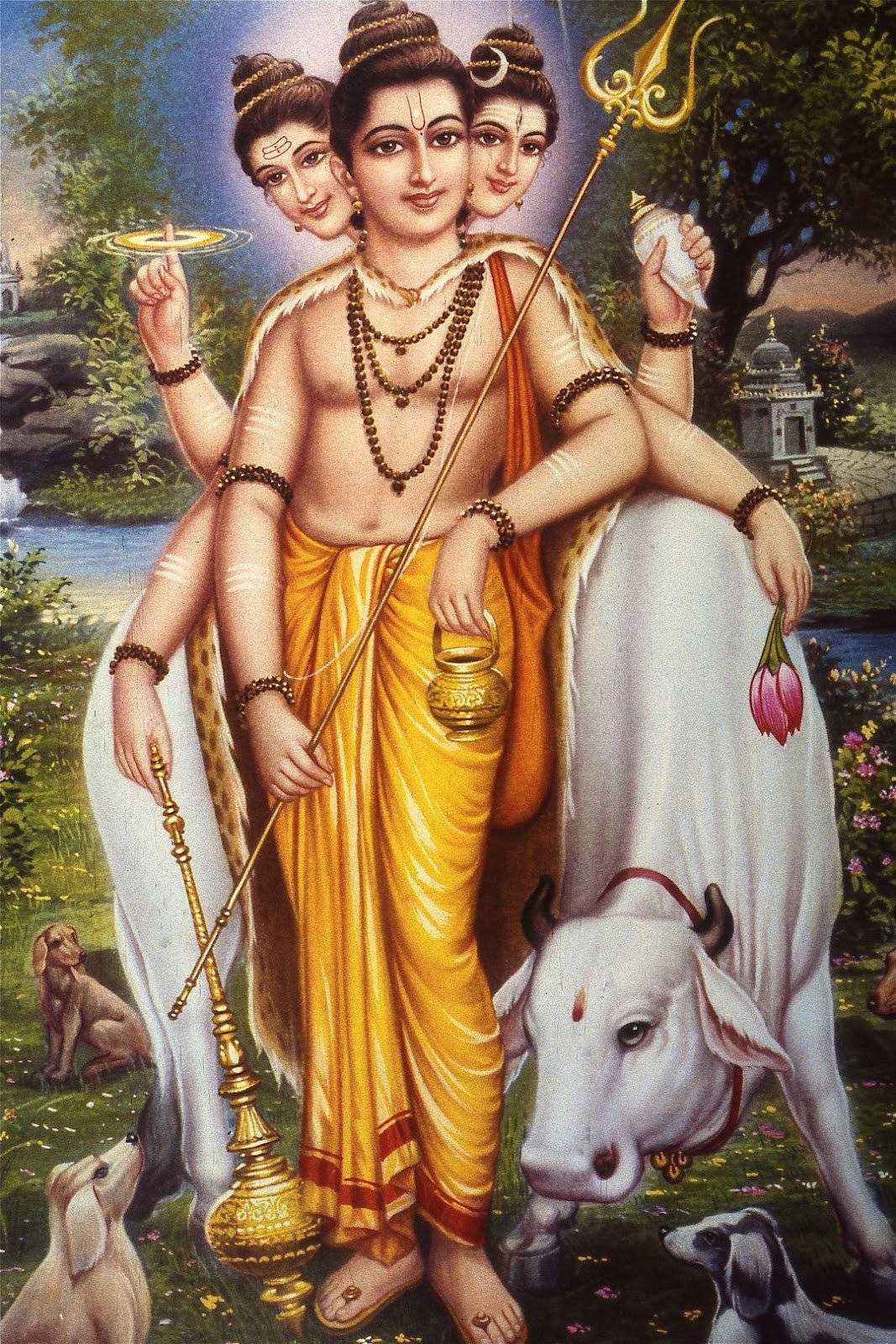 Dattatreya, golden dhoti, white bull, HD Phone Wallpaper