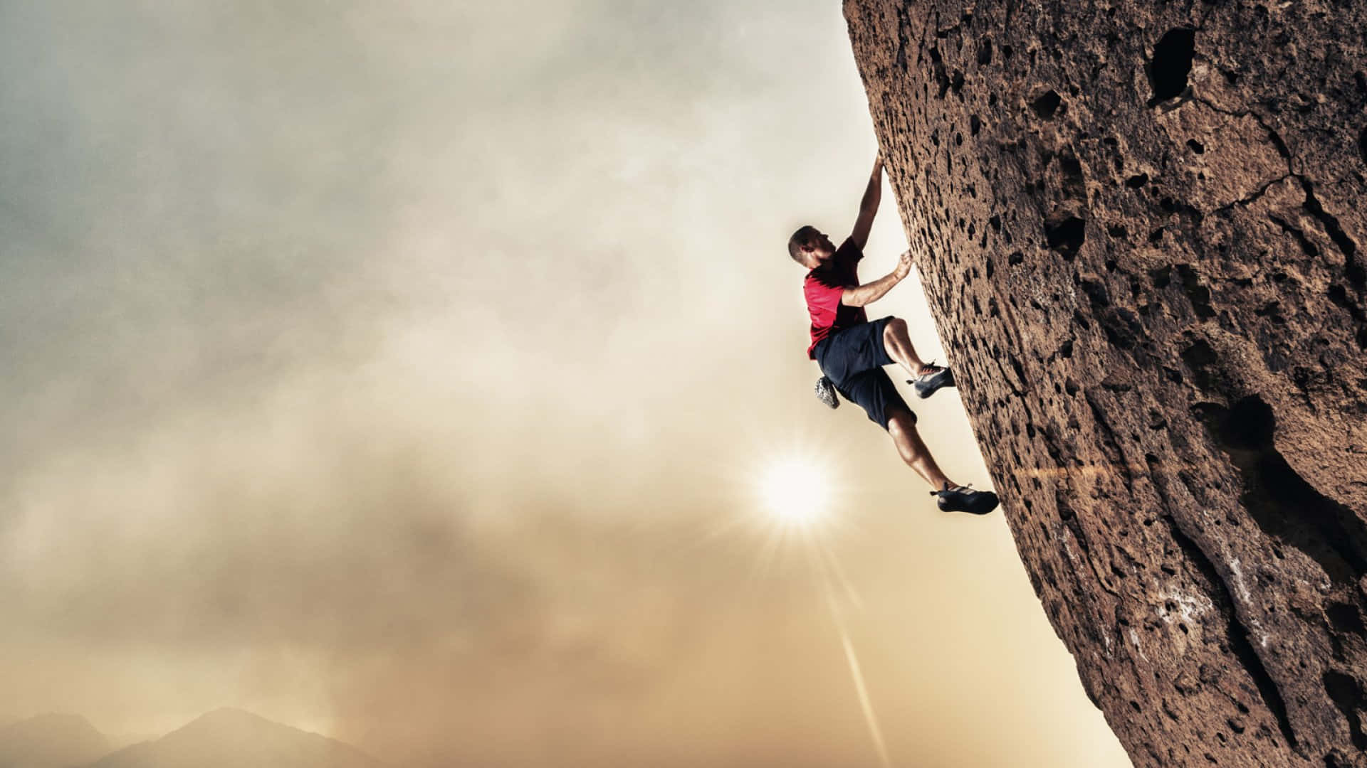 Daunting, climber, rugged cliff face, Full HD Desktop Wallpaper