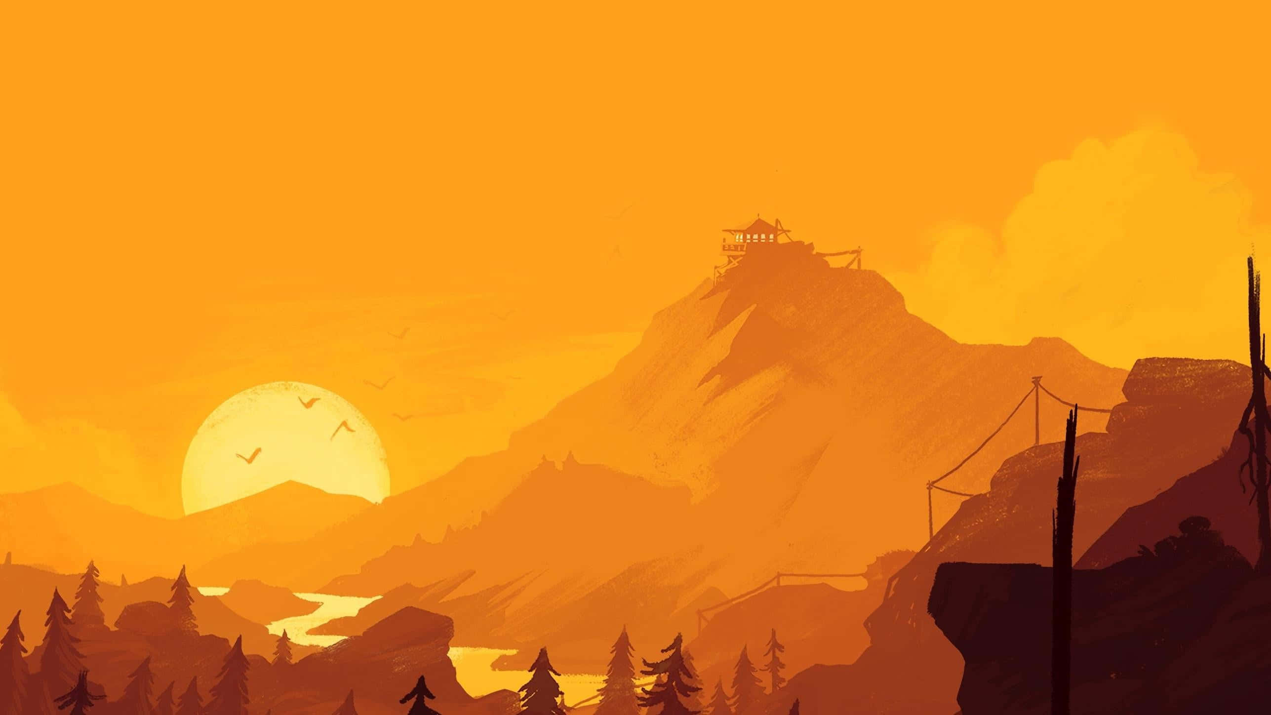 Dave2d, sunset, mountain peaks, 2K Desktop Wallpaper