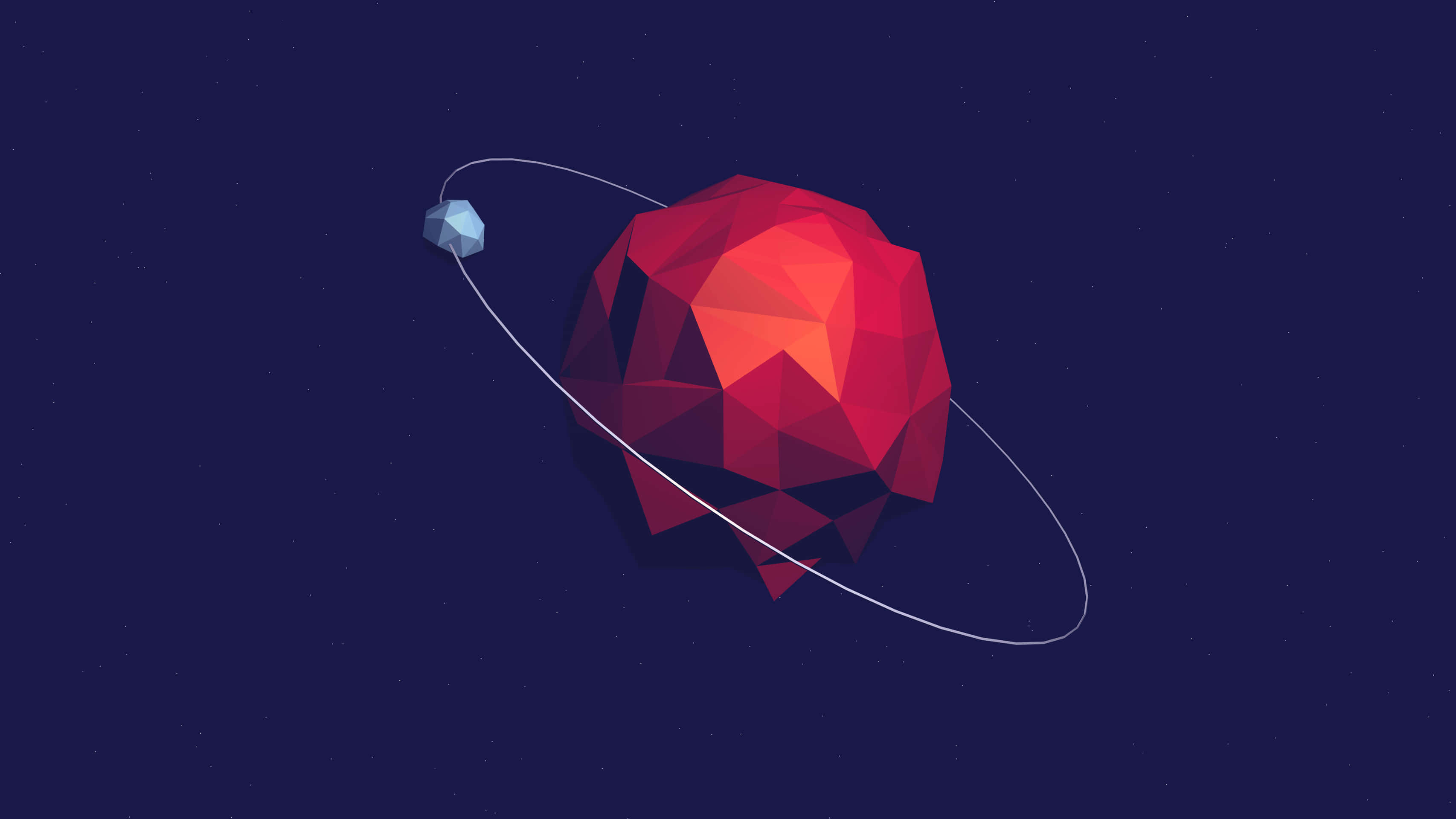 Dave2d, red low-poly planet, glowing core, 2K Desktop Wallpaper