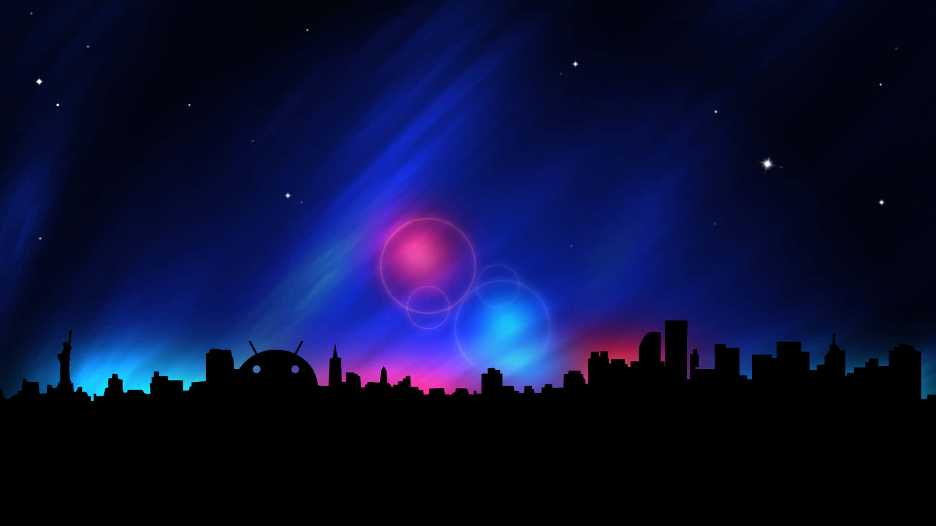 Dave2d, futuristic city skyline, cosmic sky, Full HD Desktop Wallpaper