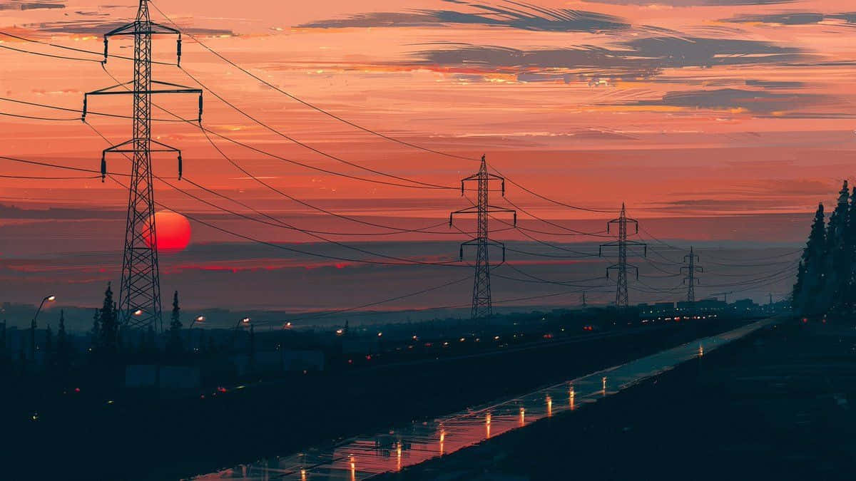 Dave2d, sunset, power lines, SD Desktop Wallpaper