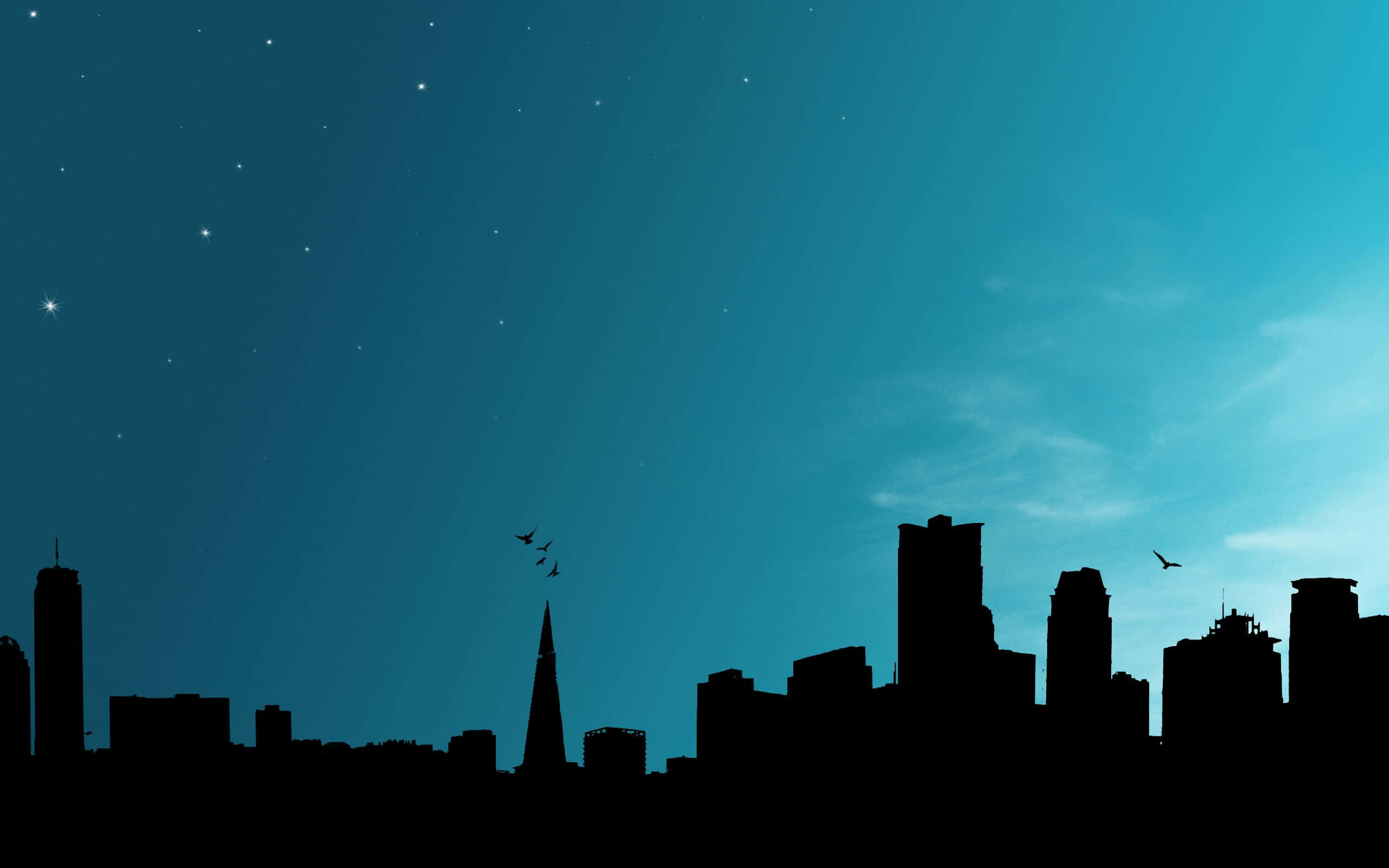 Dave2d, City skyline, starry teal night sky, 2K Desktop Wallpaper