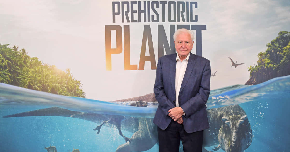 David Attenborough, suit, vibrant prehistoric planet, SD Desktop Wallpaper