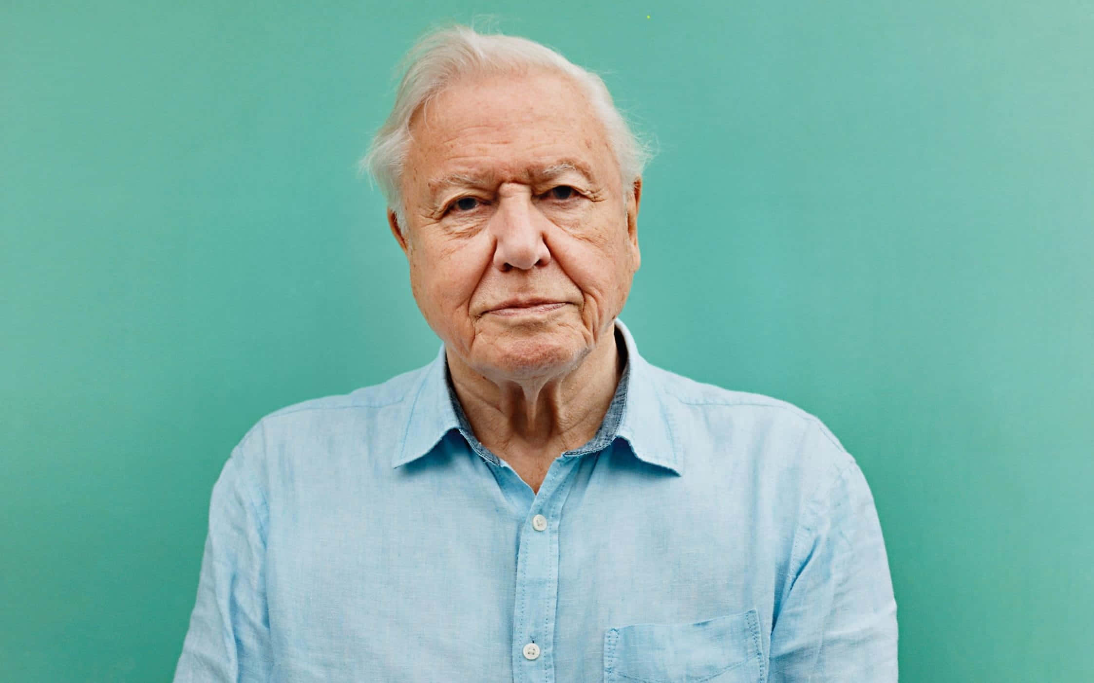 David Attenborough, white hair, light blue shirt, Full HD Desktop Wallpaper